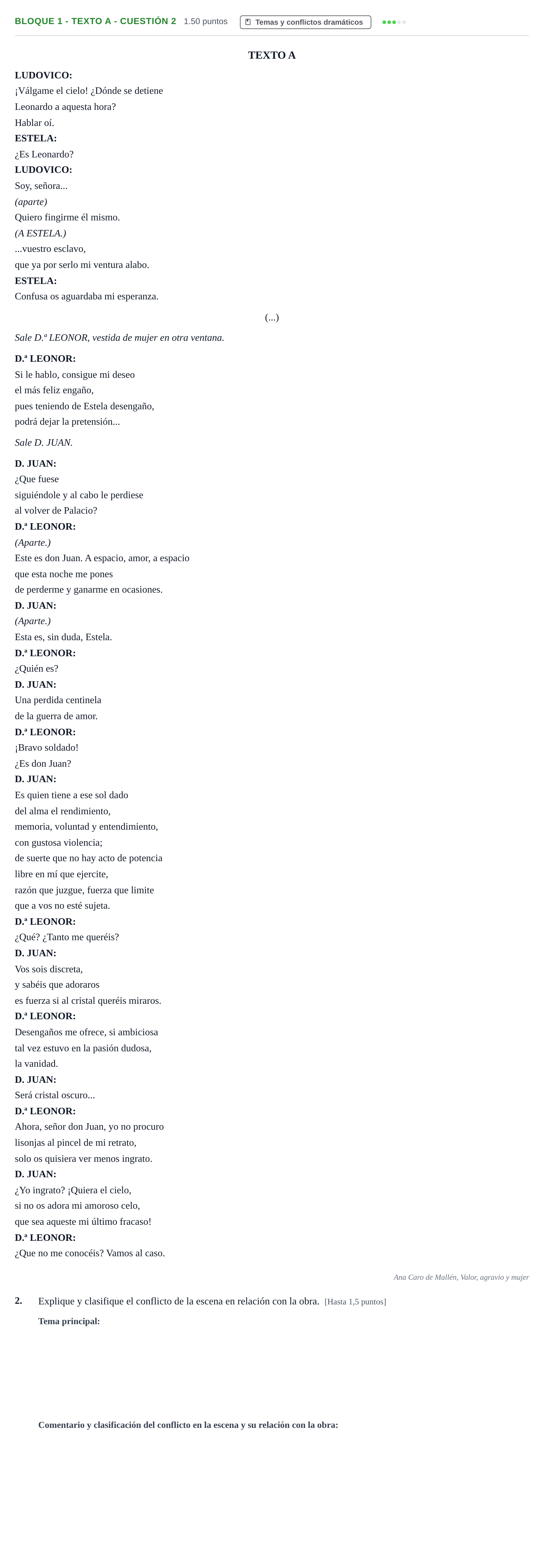 Enunciado: Bloque 1 - Texto A - Cuestión 2 · Literatura Dramática PAU Andalucía Extraordinaria Suplente 2 2025