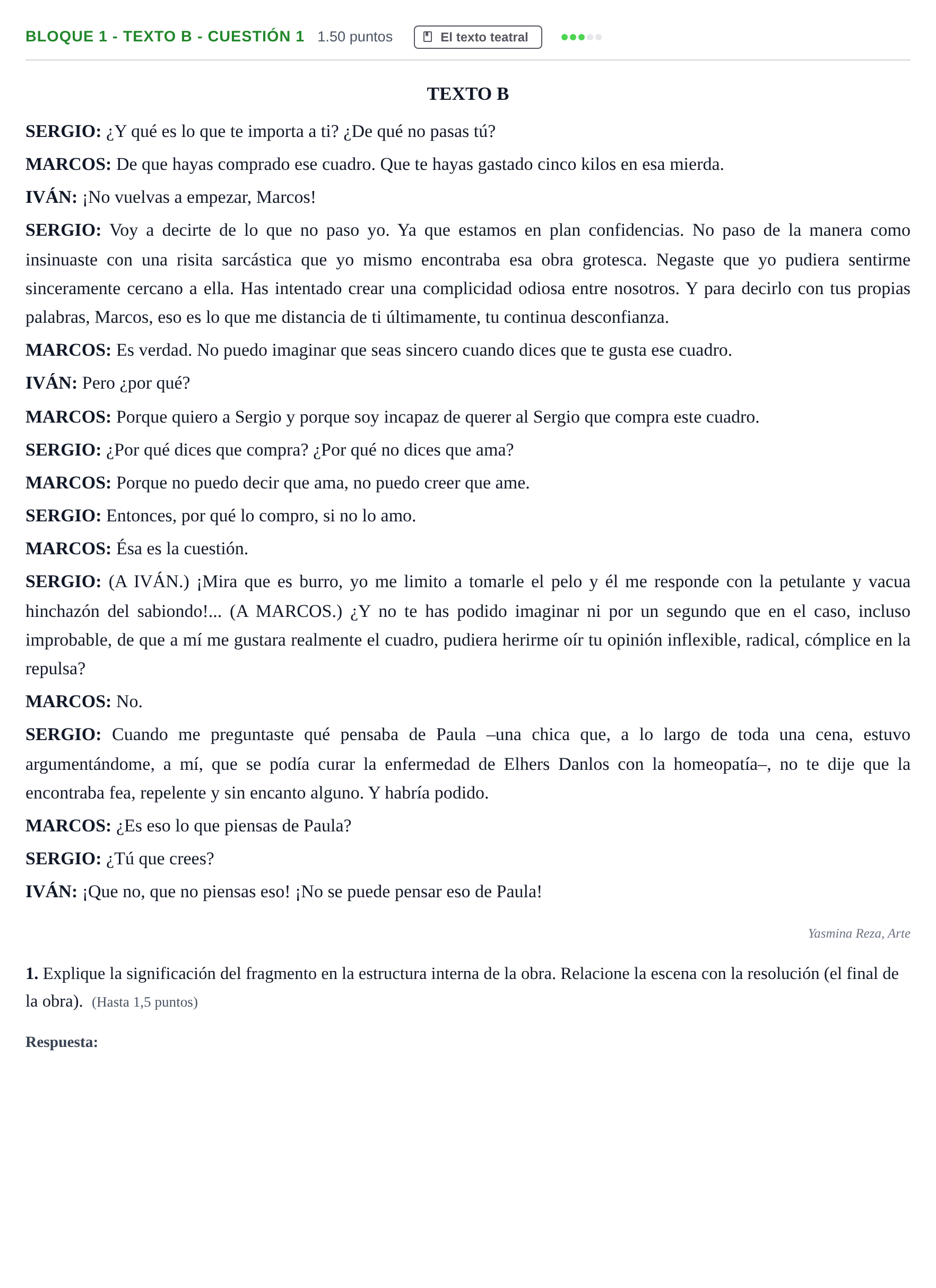 Enunciado: Bloque 1 - Texto B - Cuestión 1 · Literatura Dramática PAU Andalucía Extraordinaria Suplente 2 2025