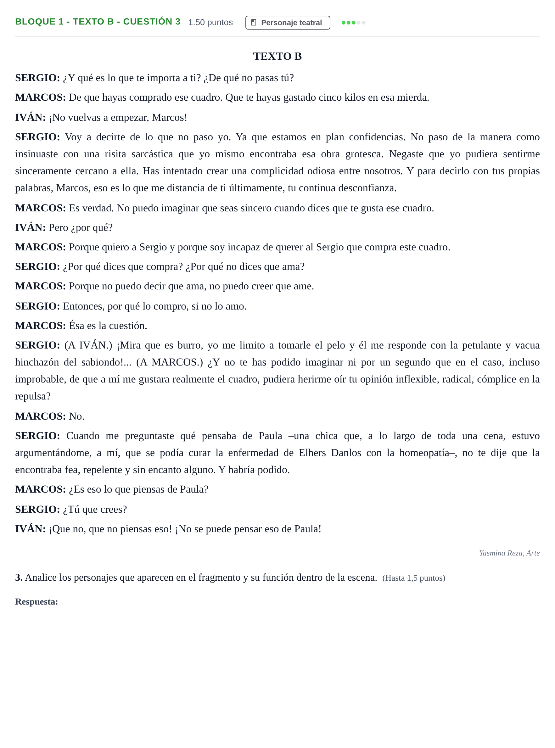 Enunciado: Bloque 1 - Texto B - Cuestión 3 · Literatura Dramática PAU Andalucía Extraordinaria Suplente 2 2025