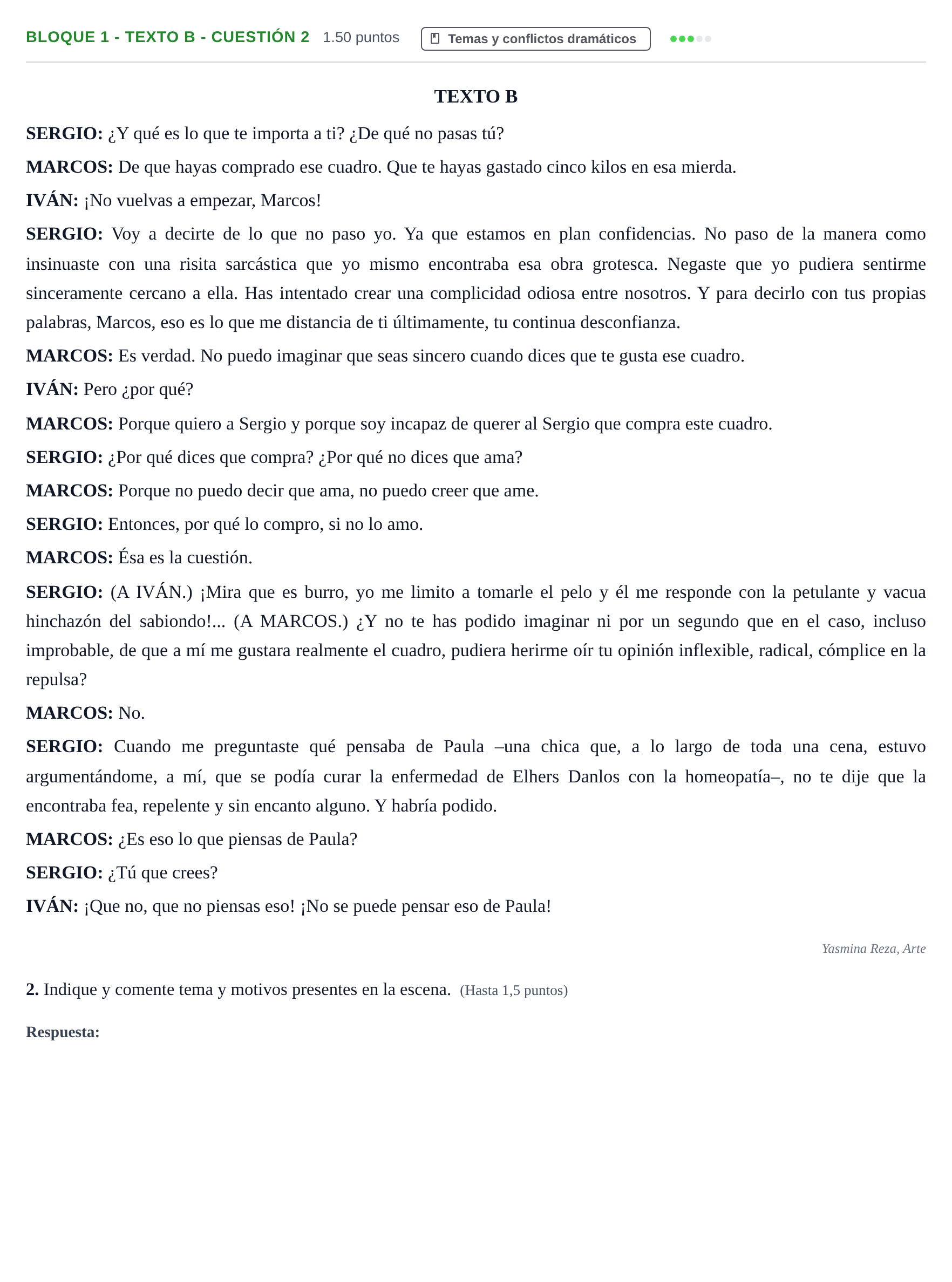 Enunciado: Bloque 1 - Texto B - Cuestión 2 · Literatura Dramática PAU Andalucía Extraordinaria Suplente 2 2025