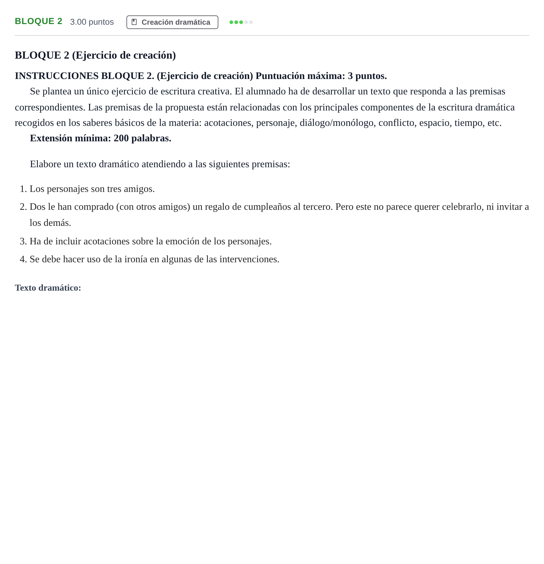 Enunciado: Bloque 2 · Literatura Dramática PAU Andalucía Extraordinaria Suplente 2 2025