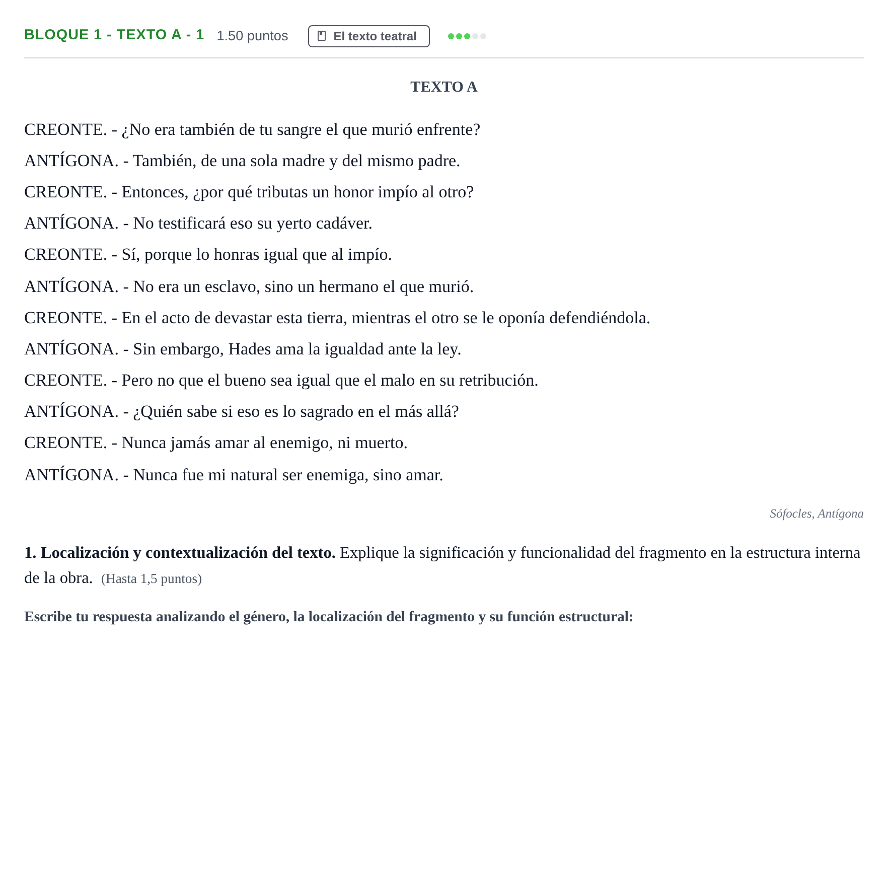 Enunciado: Bloque 1 - Texto A - 1 · Literatura Dramática PAU Andalucía Extraordinaria Titular 2025