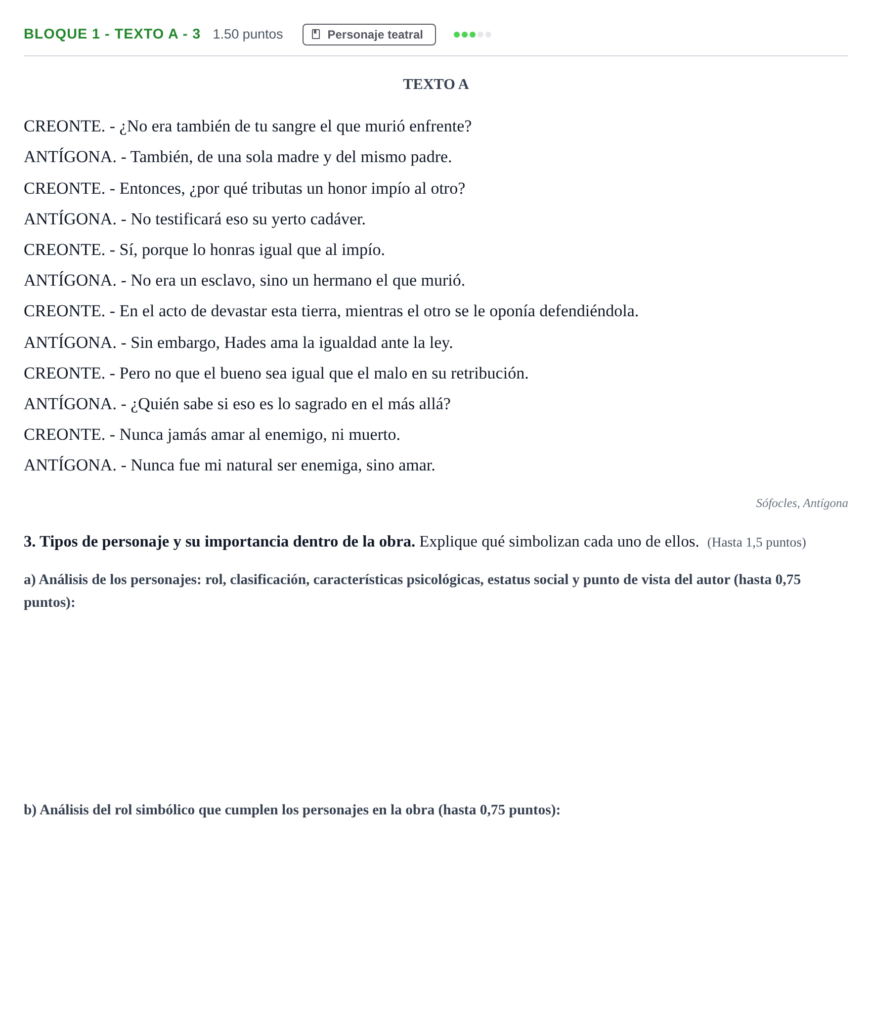 Enunciado: Bloque 1 - Texto A - 3 · Literatura Dramática PAU Andalucía Extraordinaria Titular 2025