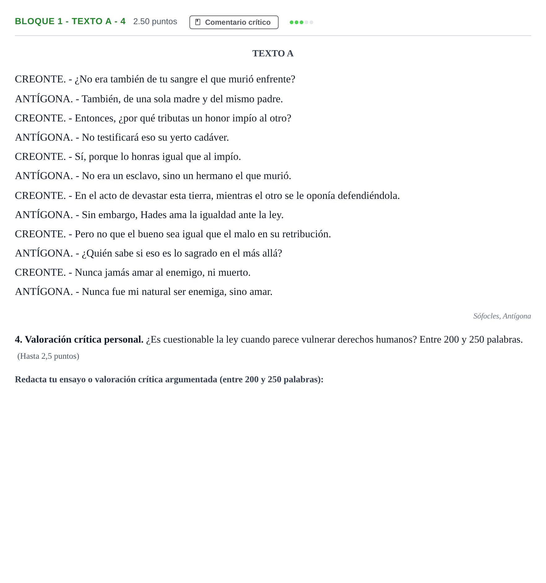 Enunciado: Bloque 1 - Texto A - 4 · Literatura Dramática PAU Andalucía Extraordinaria Titular 2025