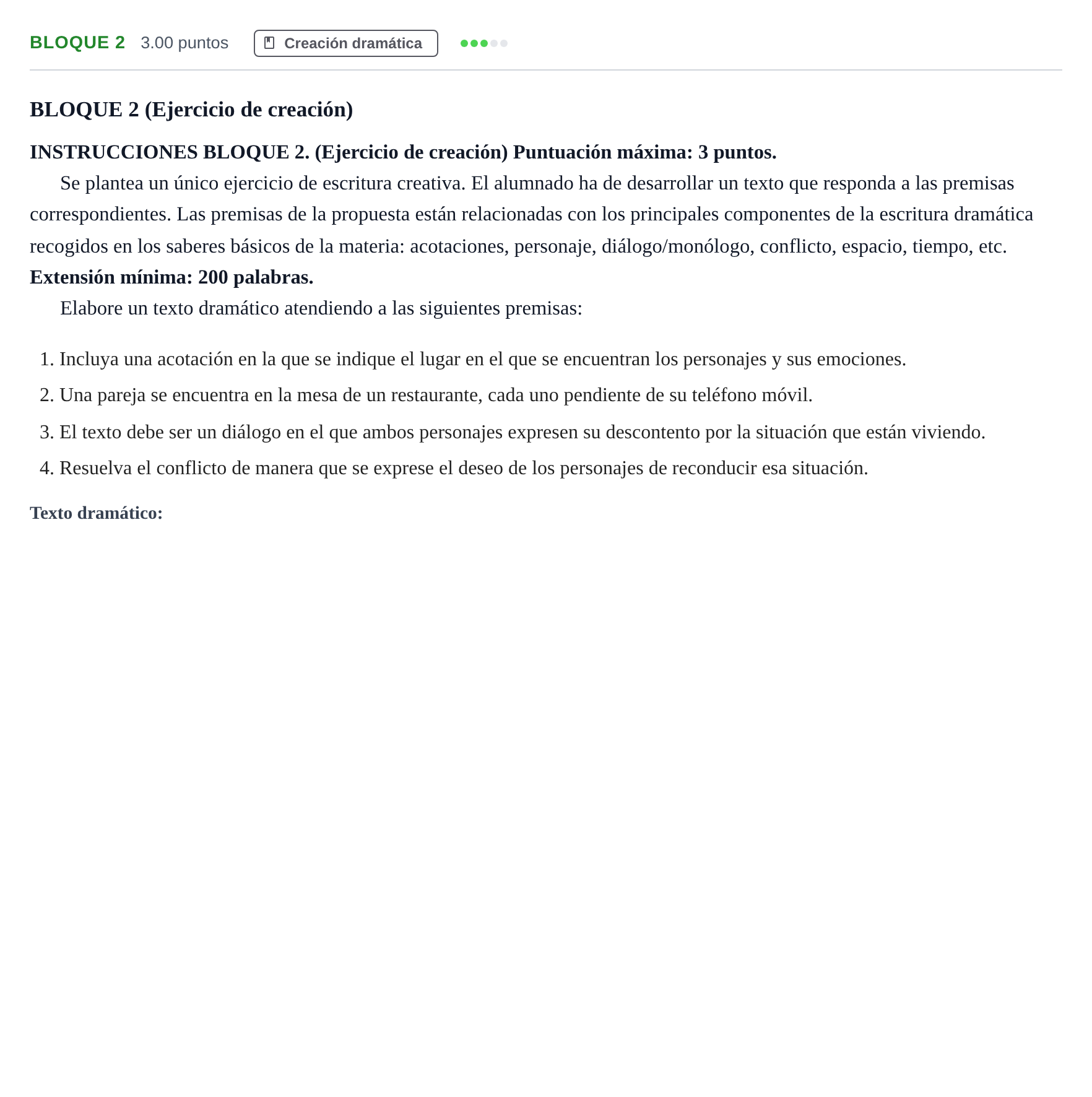 Enunciado: Bloque 2 · Literatura Dramática PAU Andalucía Extraordinaria Titular 2025