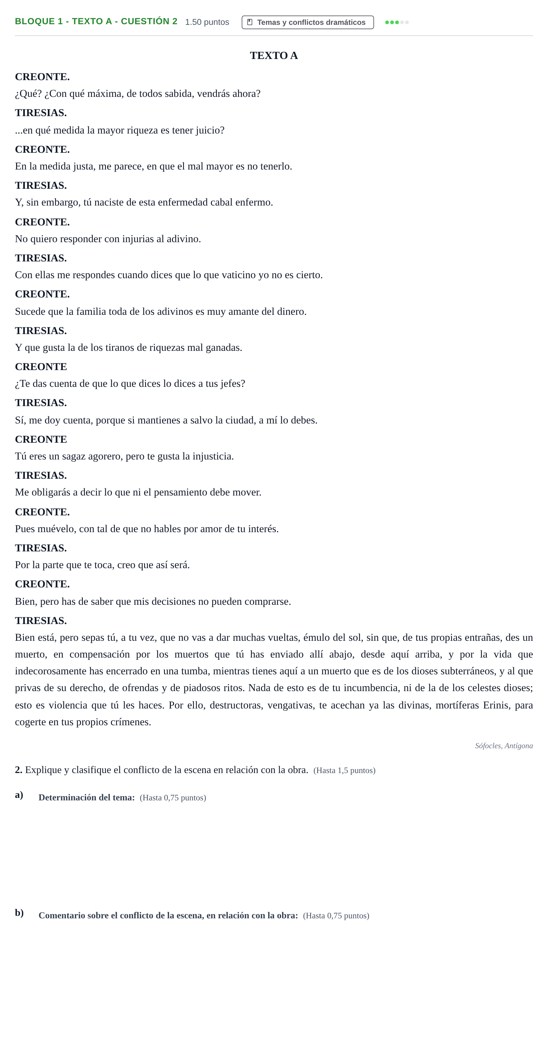 Enunciado: Bloque 1 - Texto A - Cuestión 2 · Literatura Dramática PAU Andalucía Ordinaria Suplente 1 2025