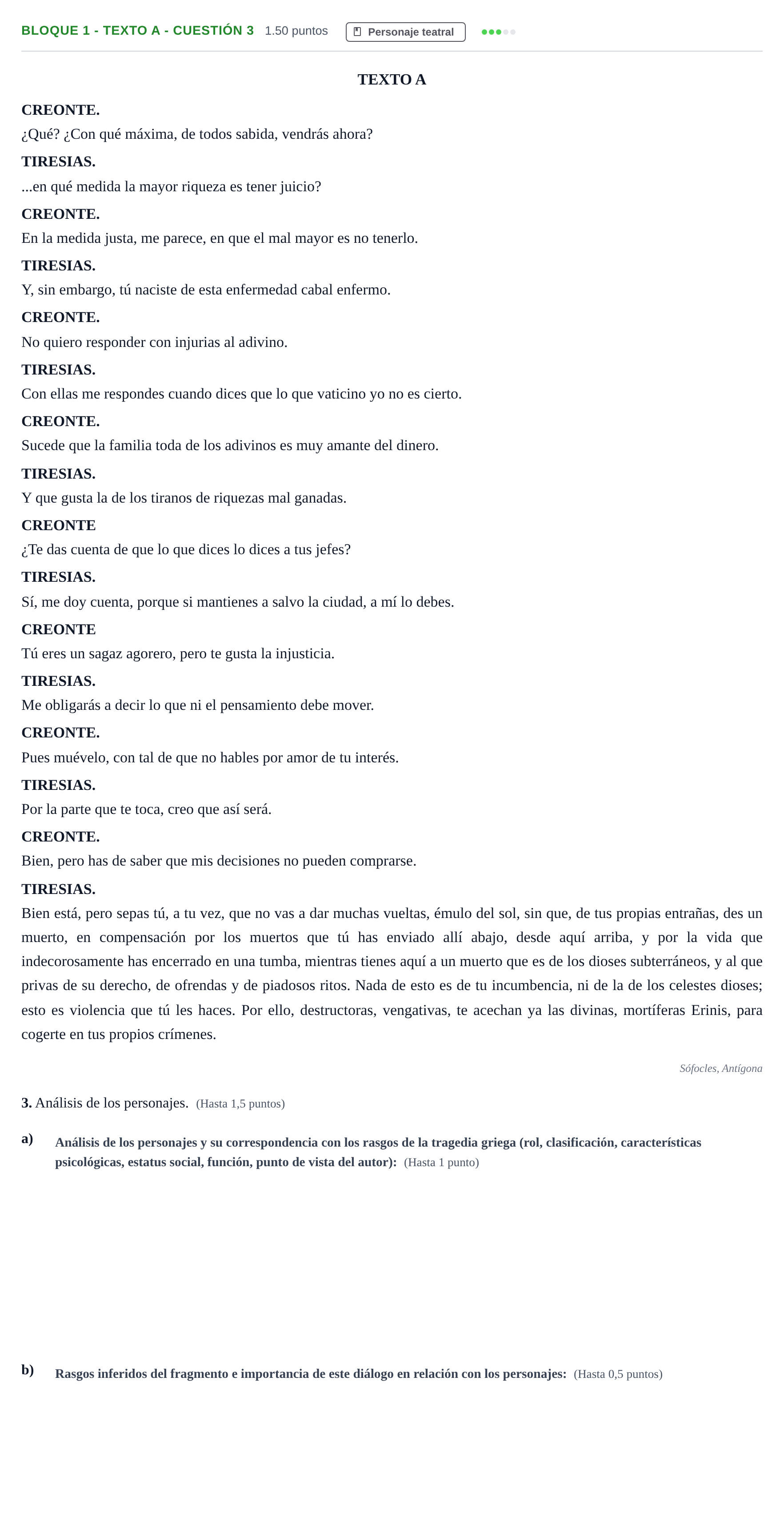 Enunciado: Bloque 1 - Texto A - Cuestión 3 · Literatura Dramática PAU Andalucía Ordinaria Suplente 1 2025