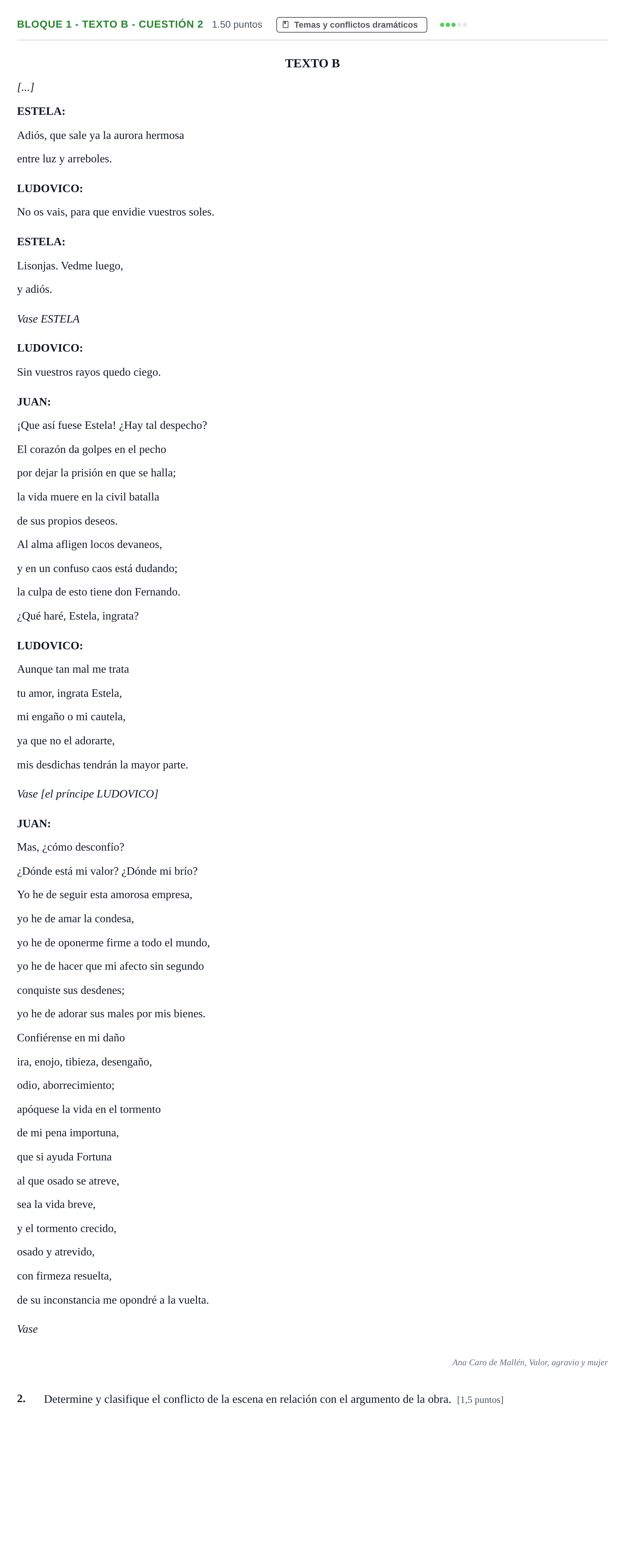 Enunciado: Bloque 1 - Texto B - Cuestión 2 · Literatura Dramática PAU Andalucía Ordinaria Suplente 1 2025