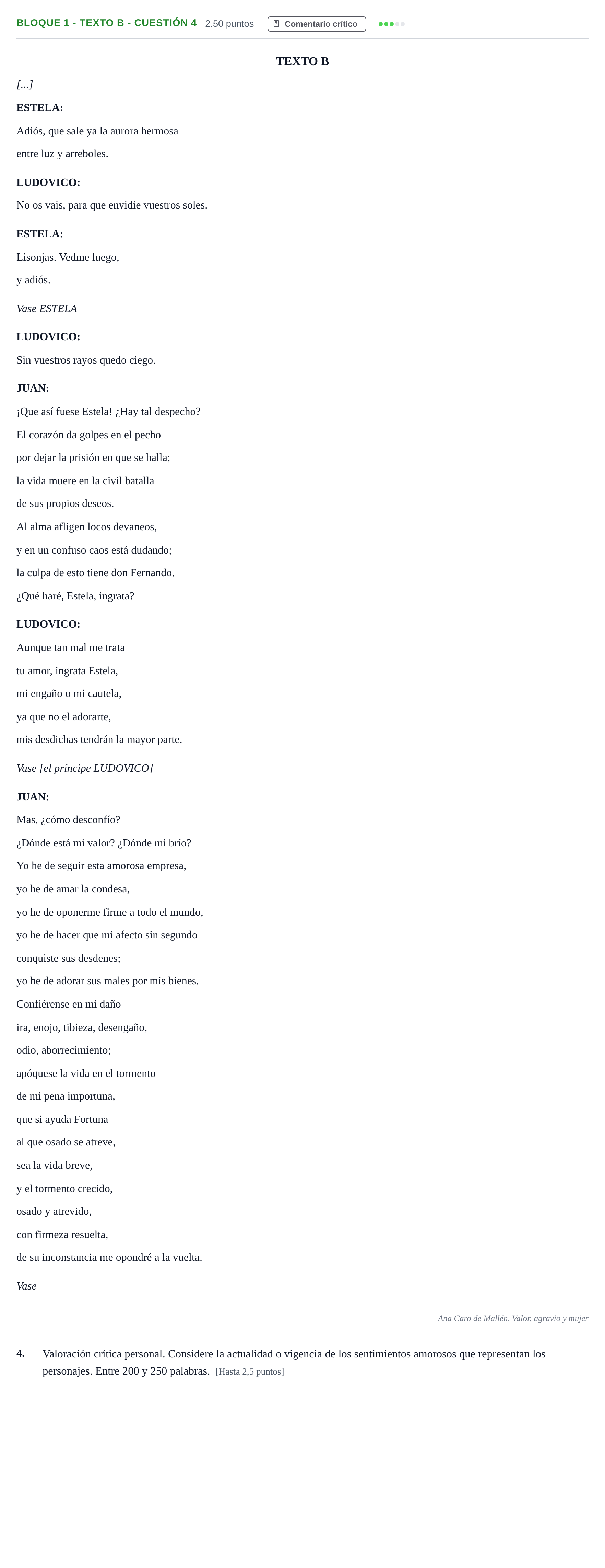 Enunciado: Bloque 1 - Texto B - Cuestión 4 · Literatura Dramática PAU Andalucía Ordinaria Suplente 1 2025