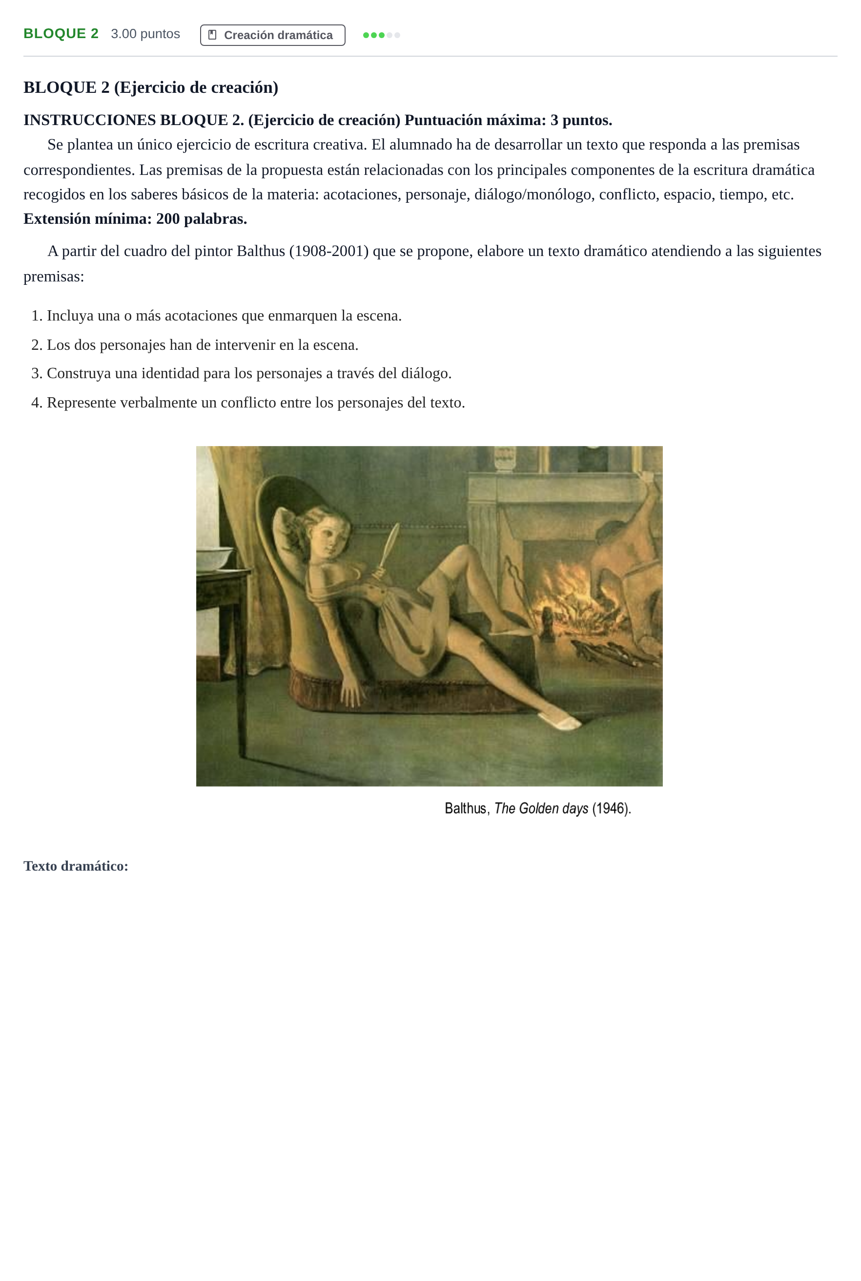 Enunciado: Bloque 2 · Literatura Dramática PAU Andalucía Ordinaria Suplente 1 2025