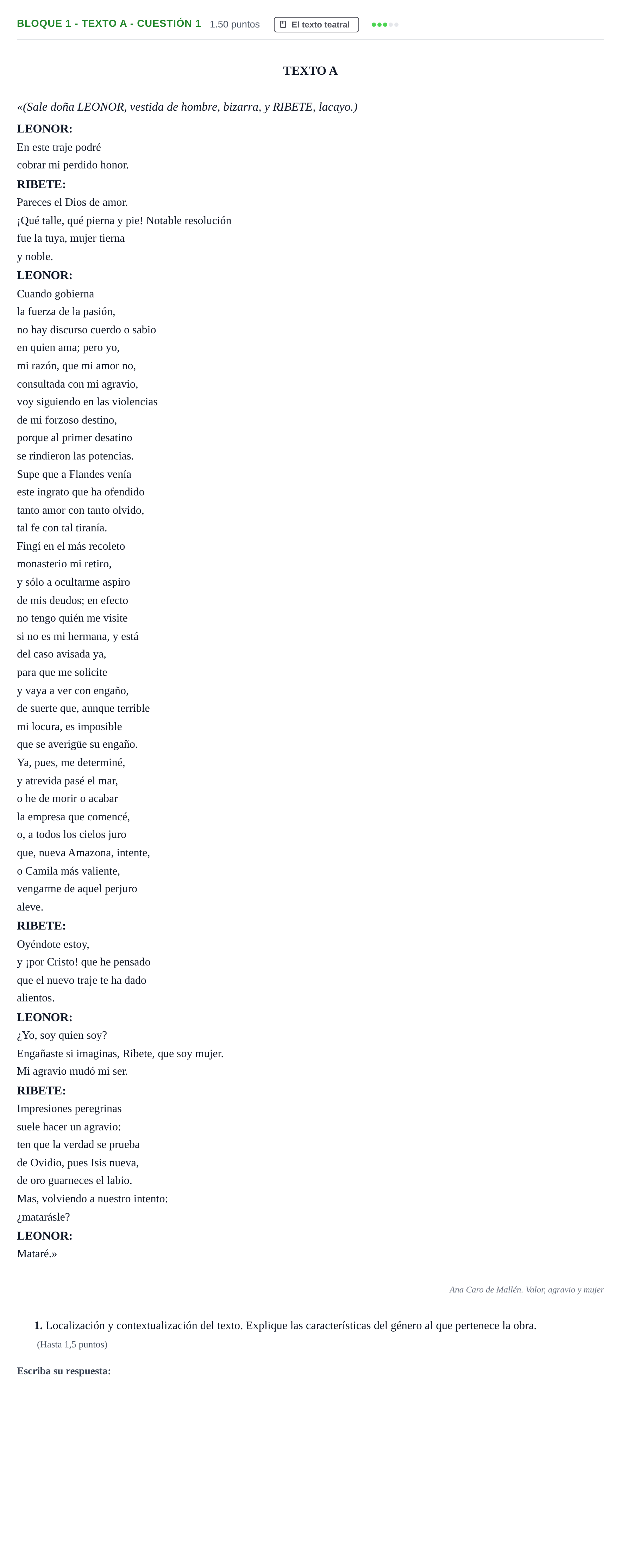 Enunciado: Bloque 1 - Texto A - Cuestión 1 · Literatura Dramática PAU Andalucía Ordinaria Suplente 2 2025