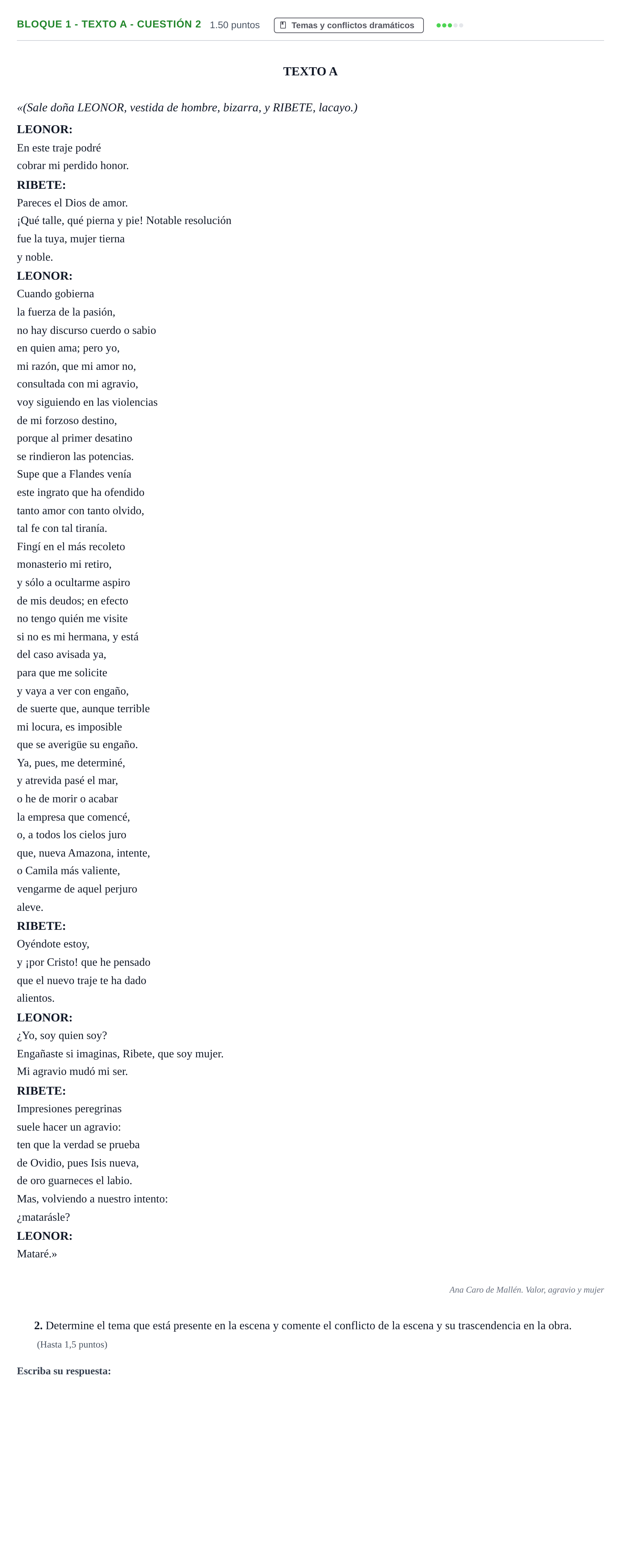 Enunciado: Bloque 1 - Texto A - Cuestión 2 · Literatura Dramática PAU Andalucía Ordinaria Suplente 2 2025