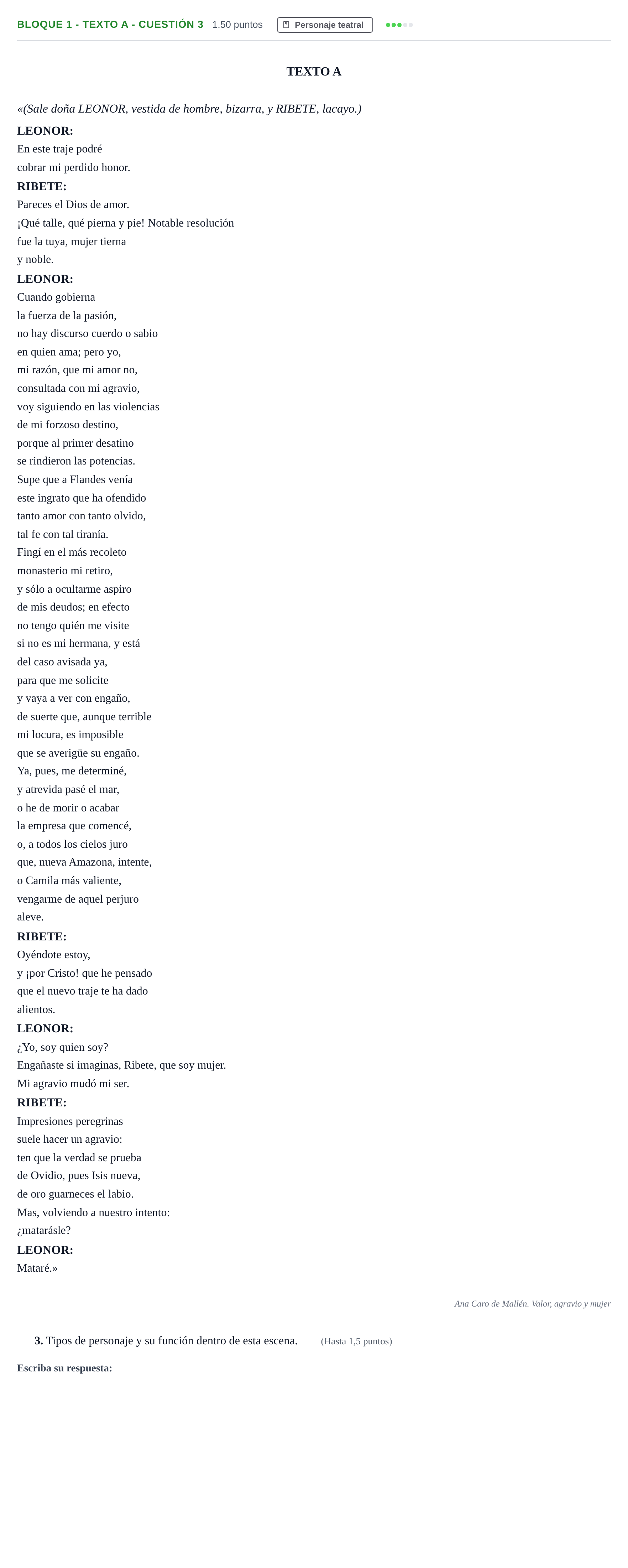 Enunciado: Bloque 1 - Texto A - Cuestión 3 · Literatura Dramática PAU Andalucía Ordinaria Suplente 2 2025