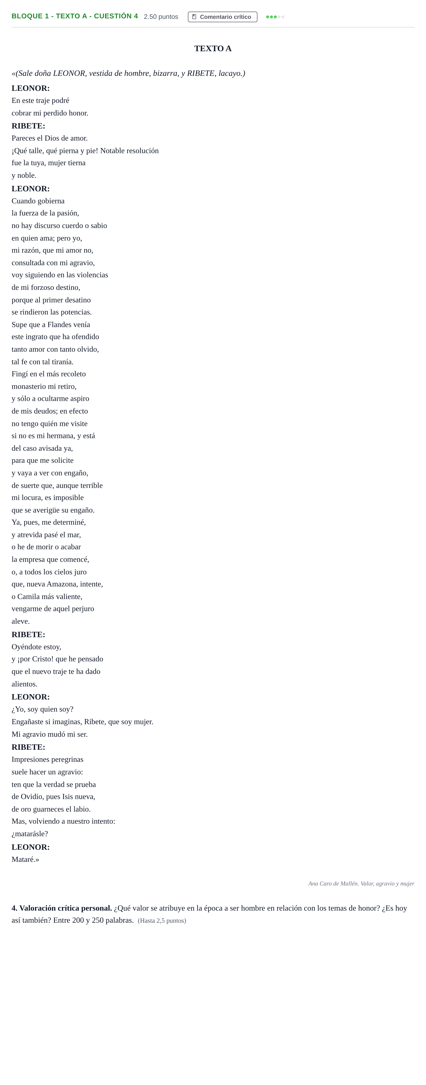 Enunciado: Bloque 1 - Texto A - Cuestión 4 · Literatura Dramática PAU Andalucía Ordinaria Suplente 2 2025