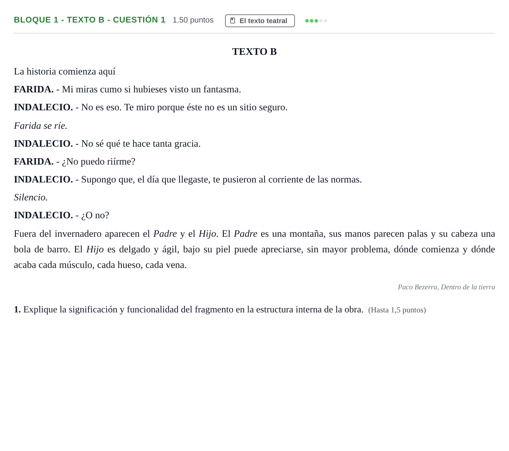Enunciado: Bloque 1 - Texto B - Cuestión 1 · Literatura Dramática PAU Andalucía Ordinaria Suplente 2 2025