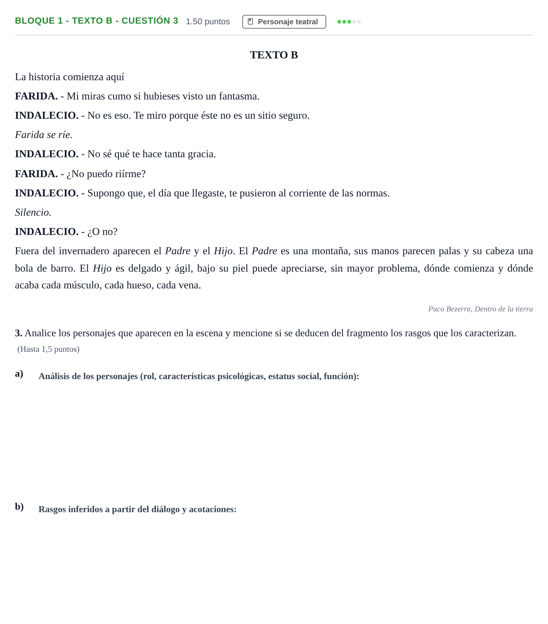 Enunciado: Bloque 1 - Texto B - Cuestión 3 · Literatura Dramática PAU Andalucía Ordinaria Suplente 2 2025