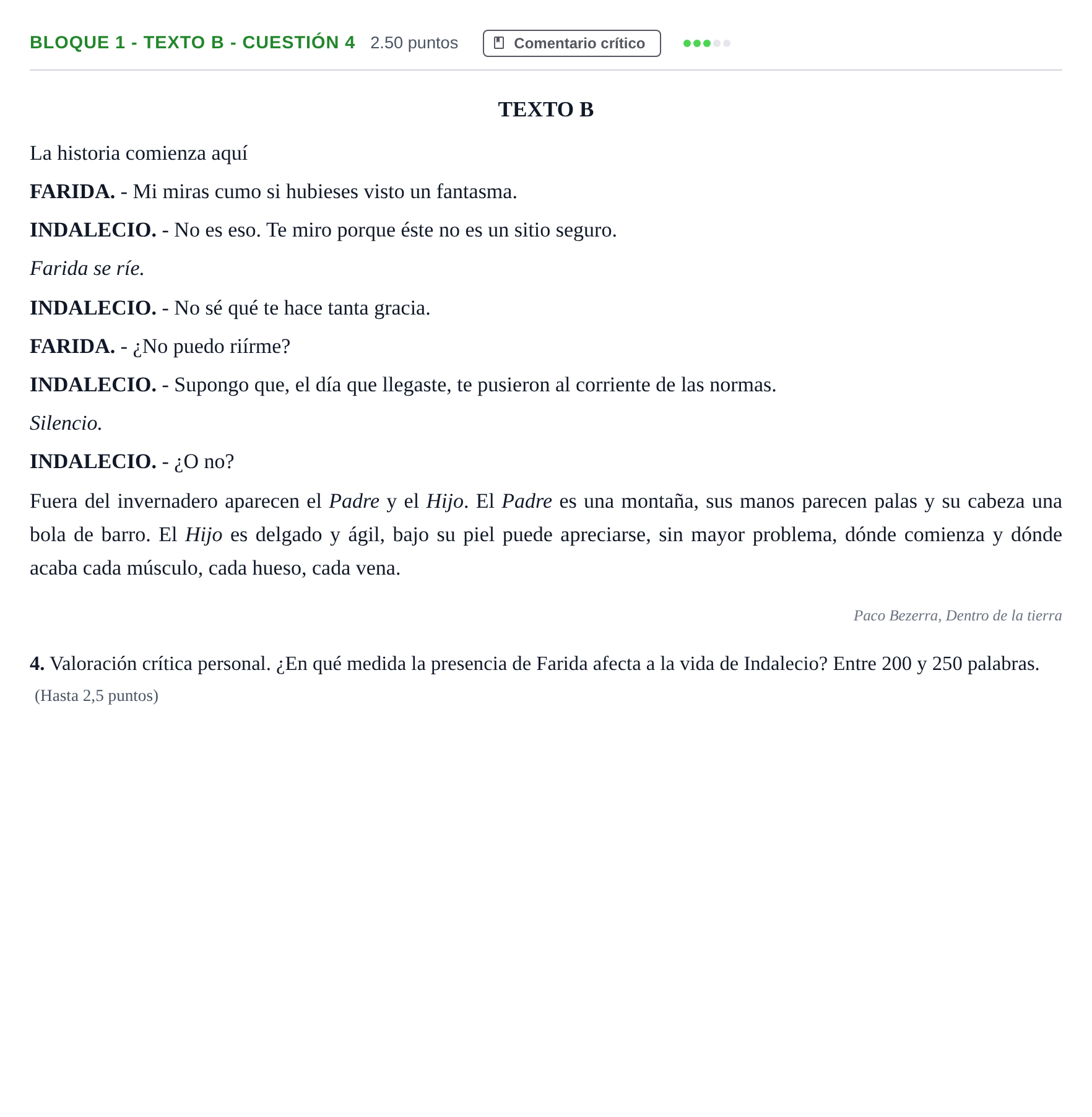 Enunciado: Bloque 1 - Texto B - Cuestión 4 · Literatura Dramática PAU Andalucía Ordinaria Suplente 2 2025