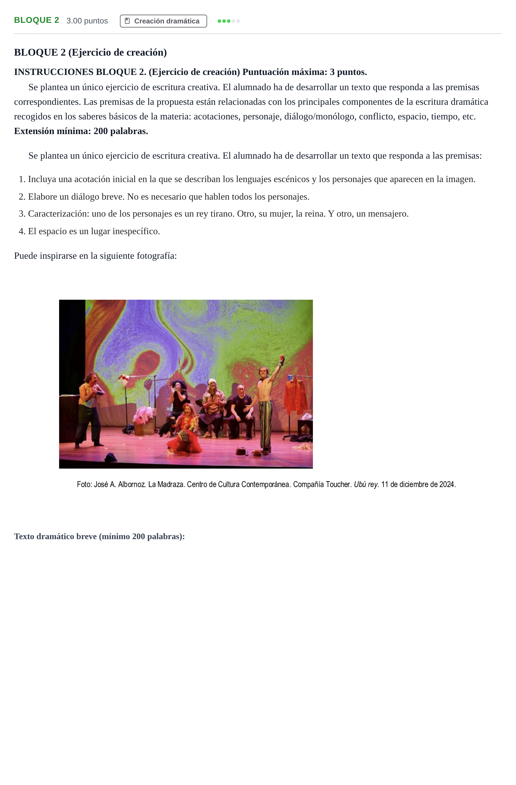Enunciado: Bloque 2 · Literatura Dramática PAU Andalucía Ordinaria Suplente 2 2025