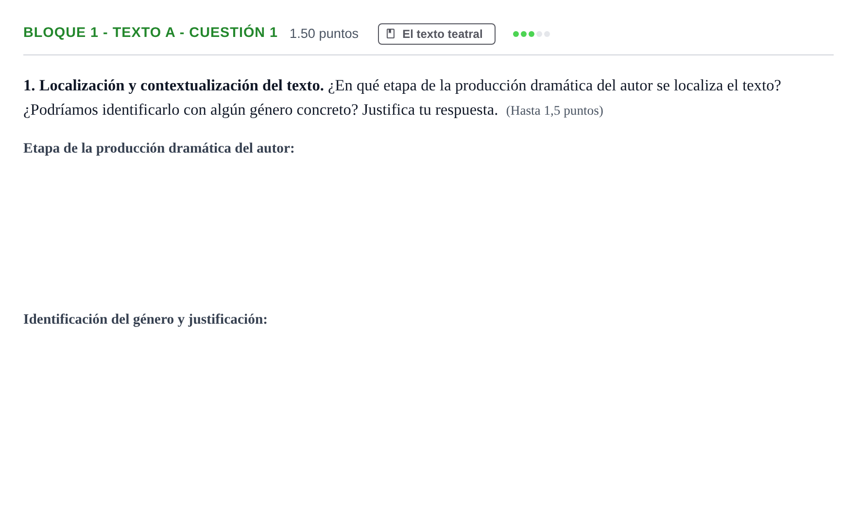 Enunciado: Bloque 1 - Texto A - Cuestión 1 · Literatura Dramática PAU Andalucía Ordinaria Titular 2025