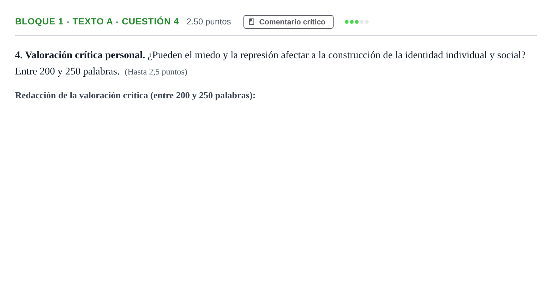 Enunciado: Bloque 1 - Texto A - Cuestión 4 · Literatura Dramática PAU Andalucía Ordinaria Titular 2025