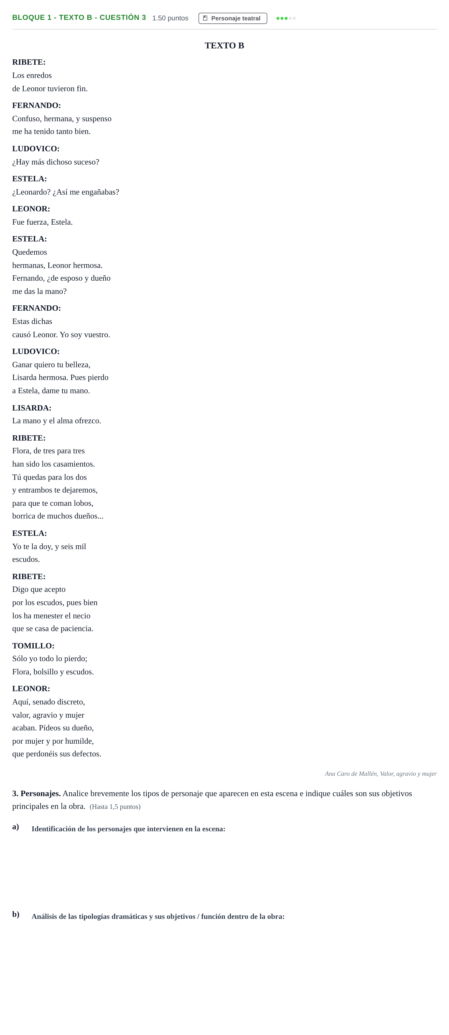Enunciado: Bloque 1 - Texto B - Cuestión 3 · Literatura Dramática PAU Andalucía Ordinaria Titular 2025