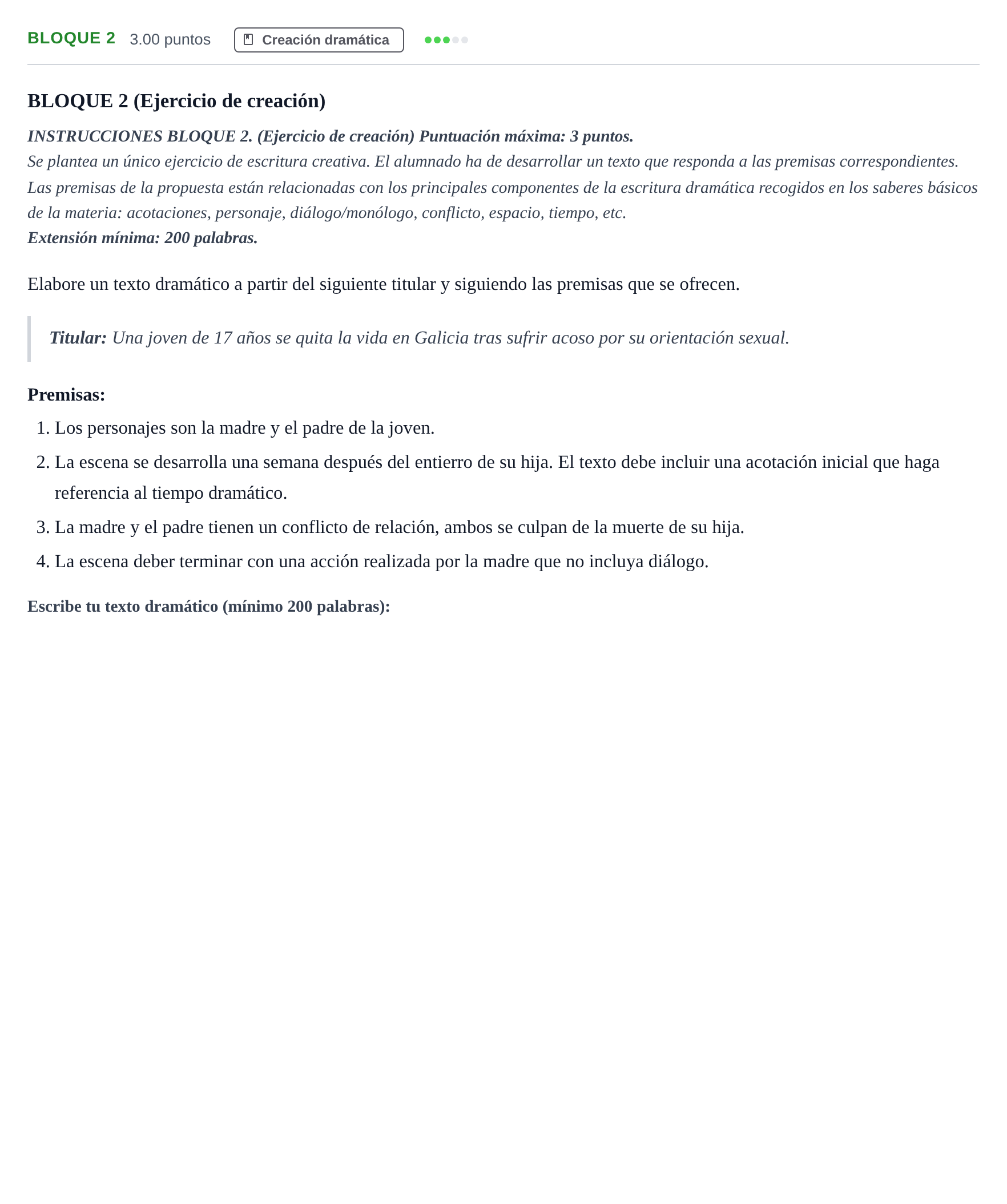 Enunciado: Bloque 2 · Literatura Dramática PAU Andalucía Ordinaria Titular 2025