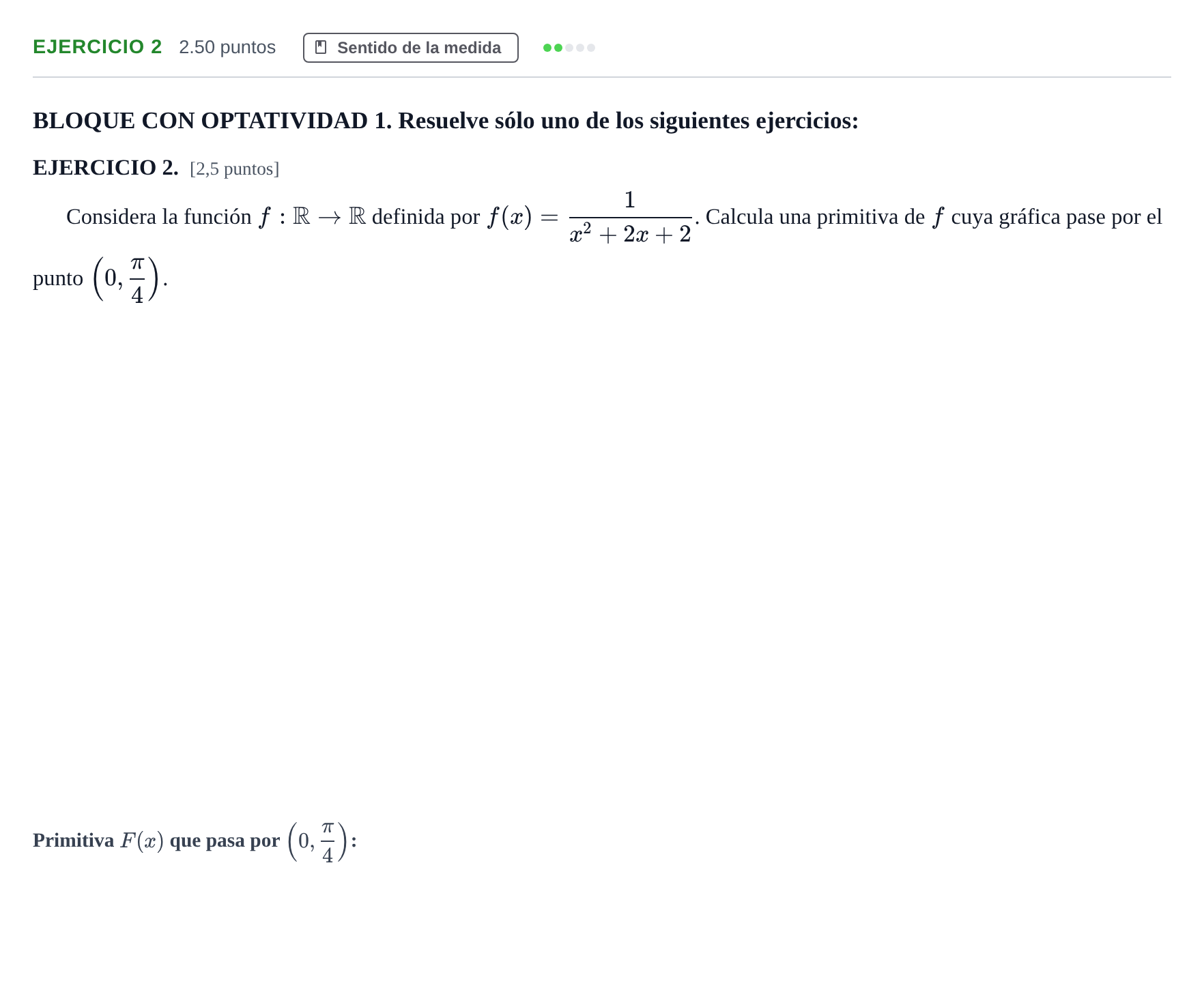 Enunciado: Ejercicio 2 · Matemáticas II PAU Andalucía Extraordinaria Titular 2025