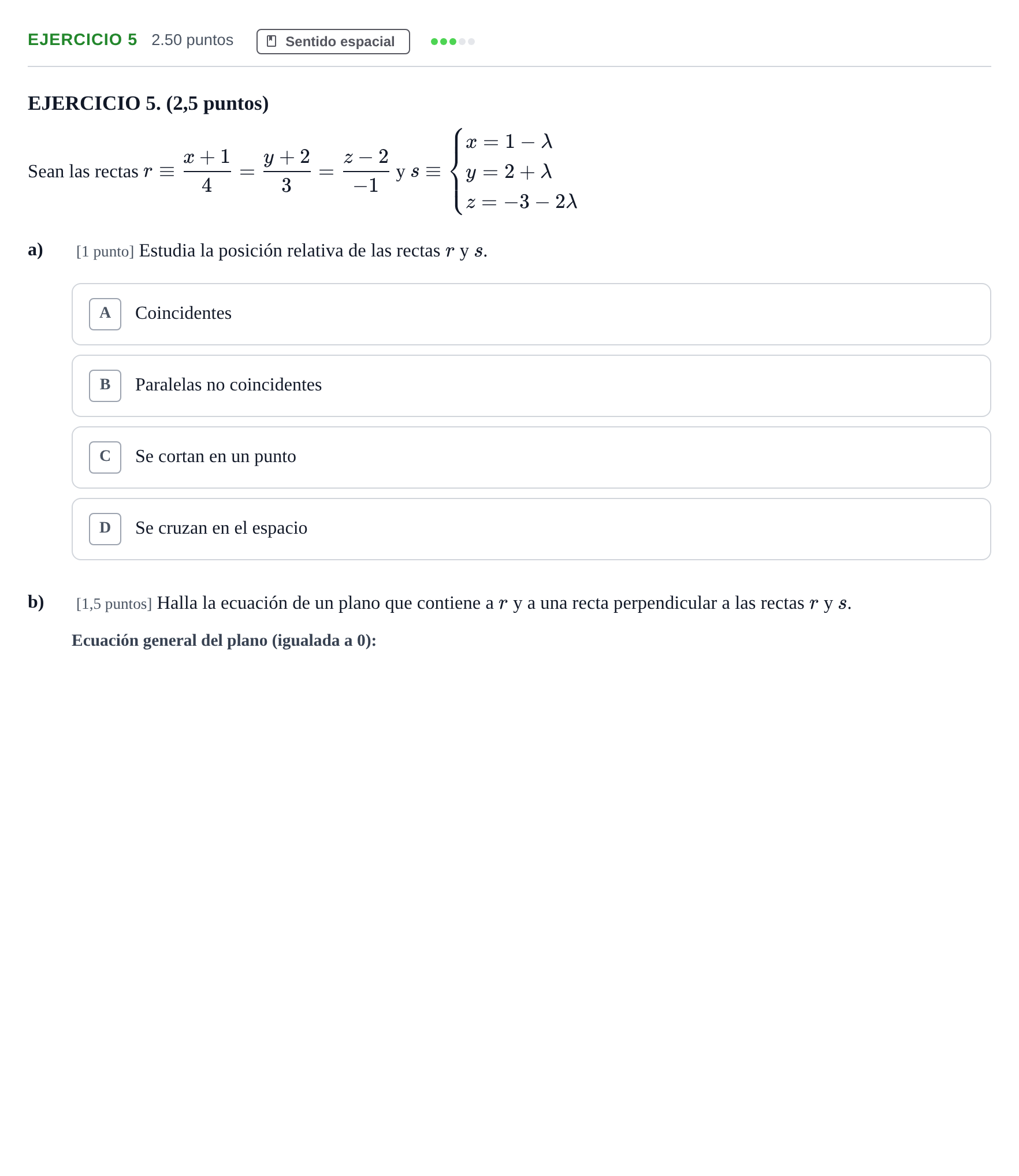 Enunciado: Ejercicio 5 · Matemáticas II PAU Andalucía Extraordinaria Titular 2025