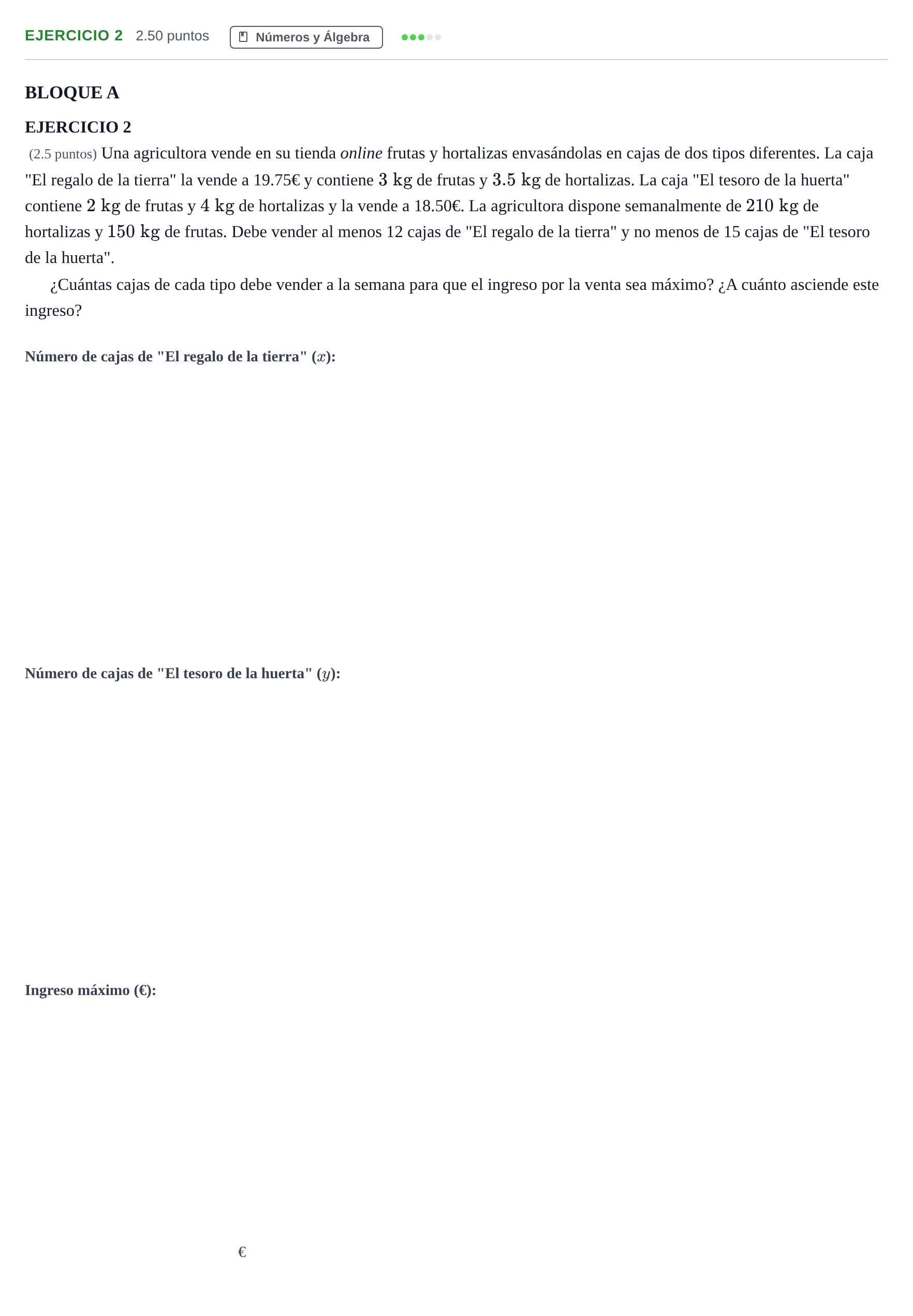 Enunciado: Ejercicio 2 · Matemáticas aplicadas a las Ciencias Sociales II PAU Andalucía Extraordinaria Suplente 1 2025