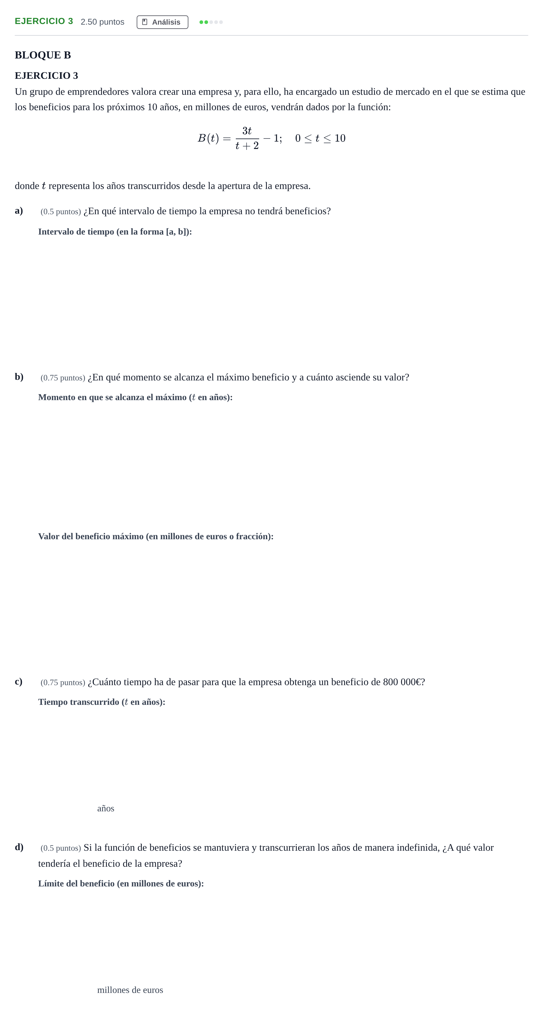 Enunciado: Ejercicio 3 · Matemáticas aplicadas a las Ciencias Sociales II PAU Andalucía Extraordinaria Suplente 1 2025
