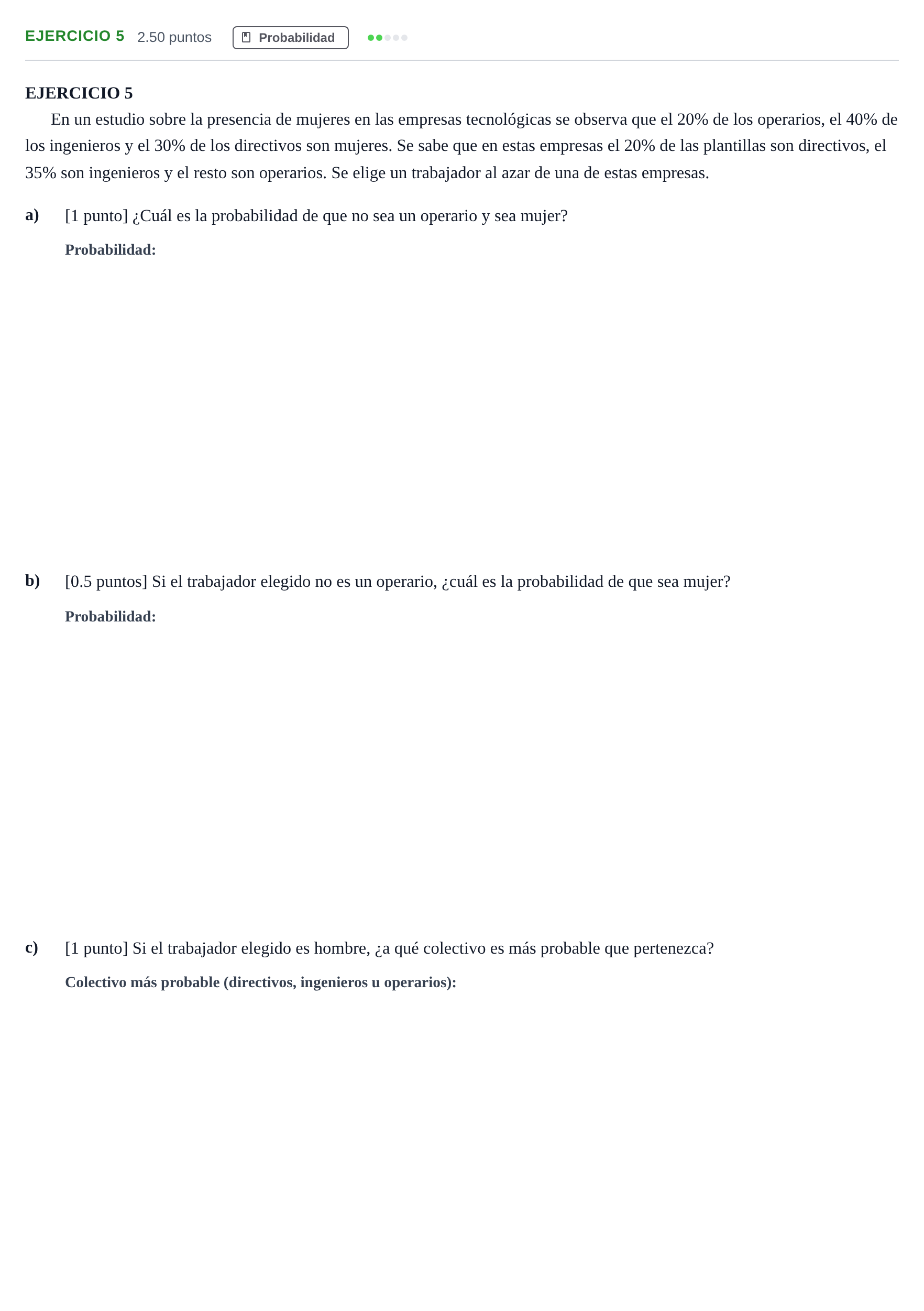 Enunciado: Ejercicio 5 · Matemáticas aplicadas a las Ciencias Sociales II PAU Andalucía Extraordinaria Suplente 1 2025
