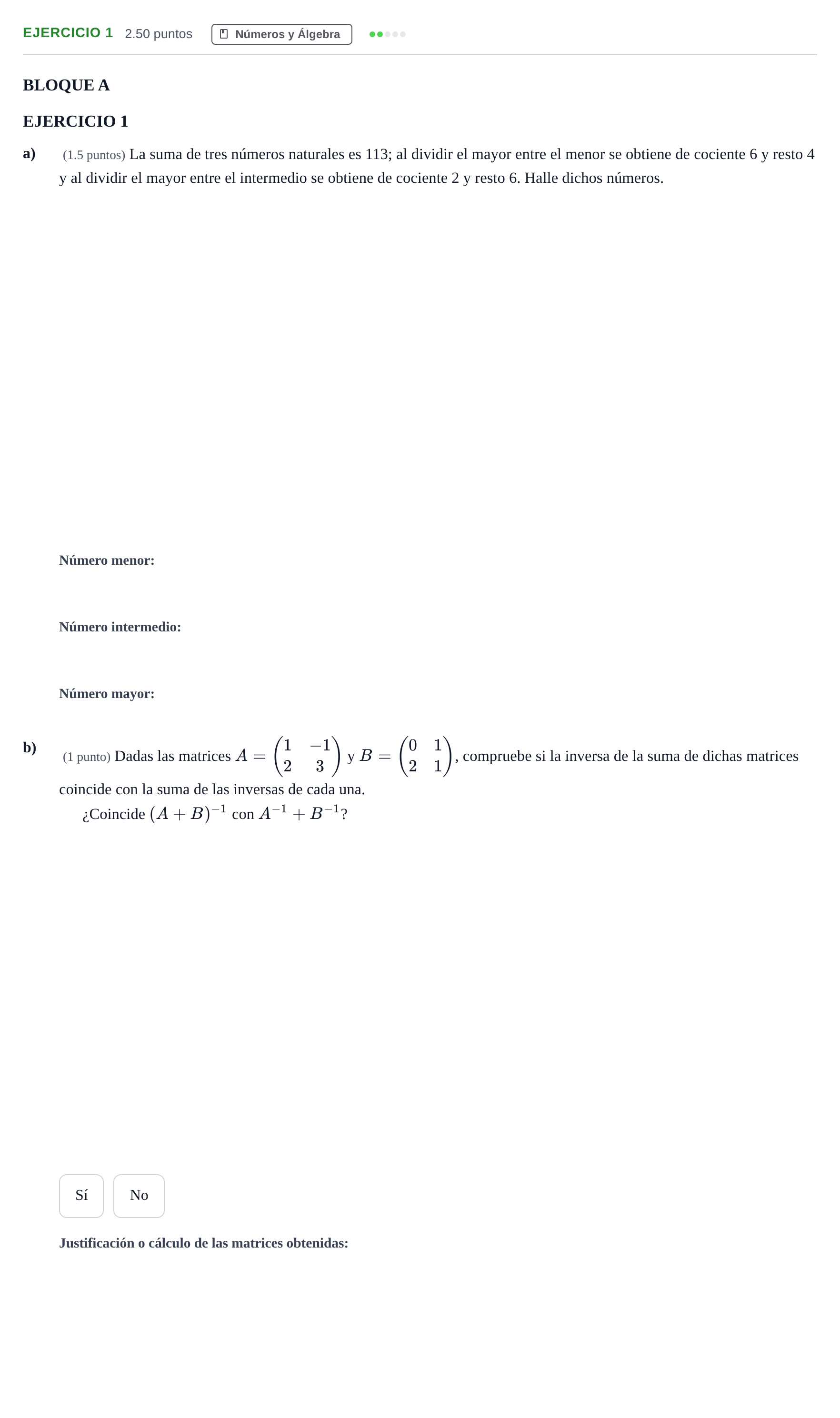 Enunciado: Ejercicio 1 · Matemáticas aplicadas a las Ciencias Sociales II PAU Andalucía Extraordinaria Suplente 2 2025