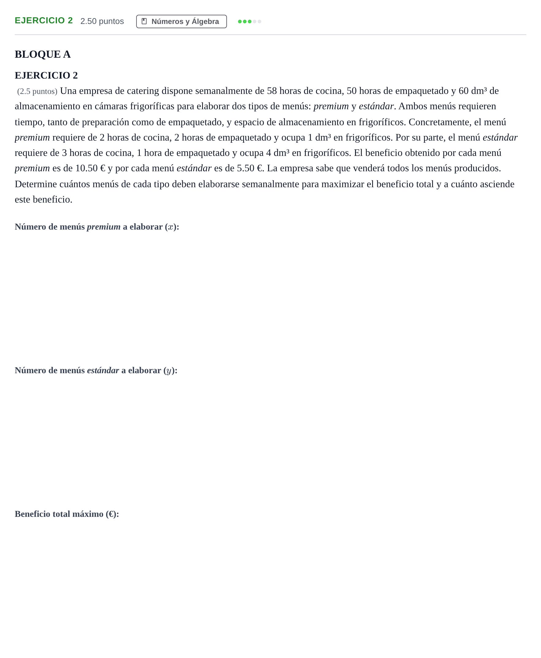 Enunciado: Ejercicio 2 · Matemáticas aplicadas a las Ciencias Sociales II PAU Andalucía Ordinaria Suplente 1 2025