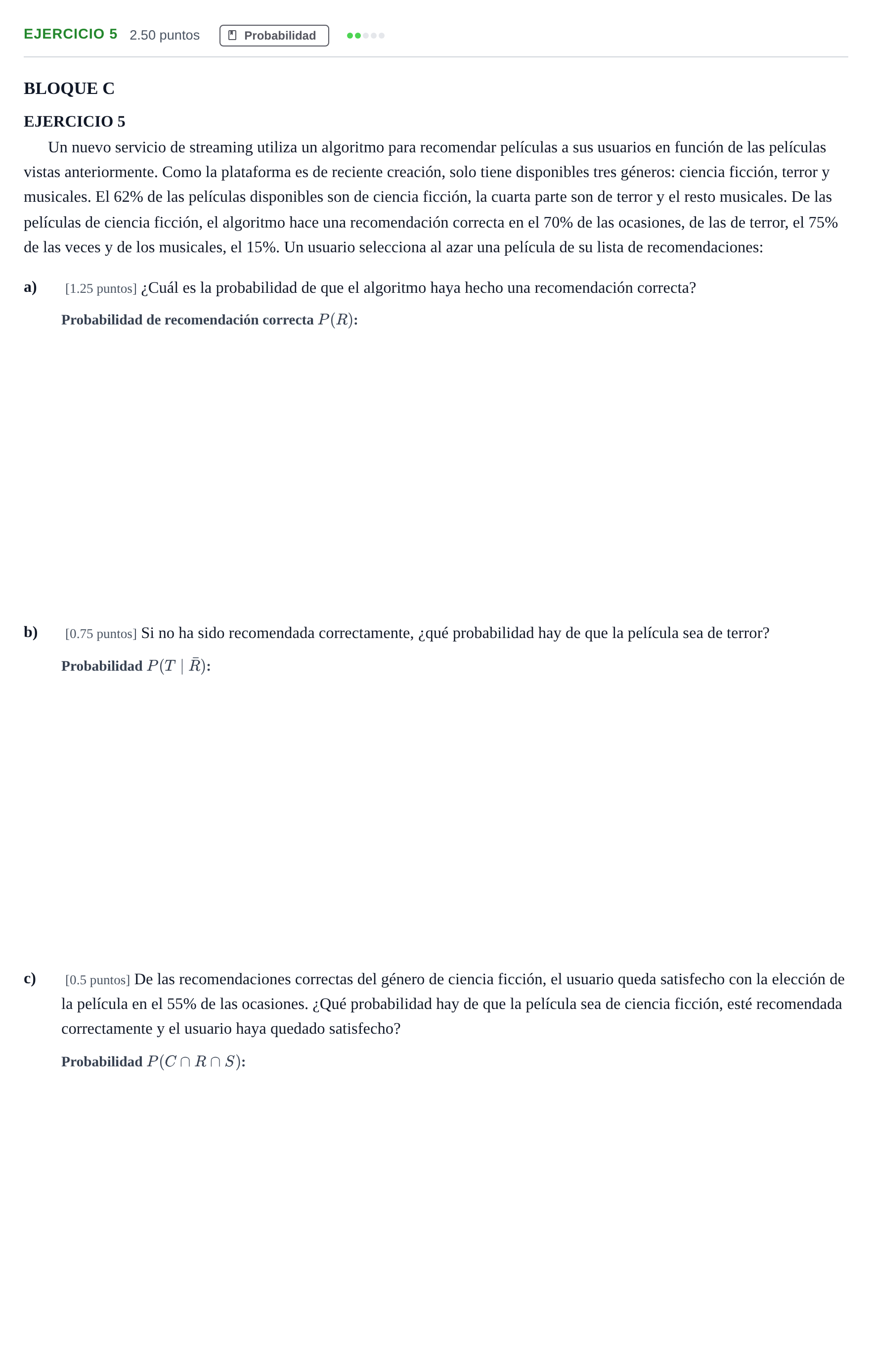 Enunciado: Ejercicio 5 · Matemáticas aplicadas a las Ciencias Sociales II PAU Andalucía Ordinaria Suplente 1 2025