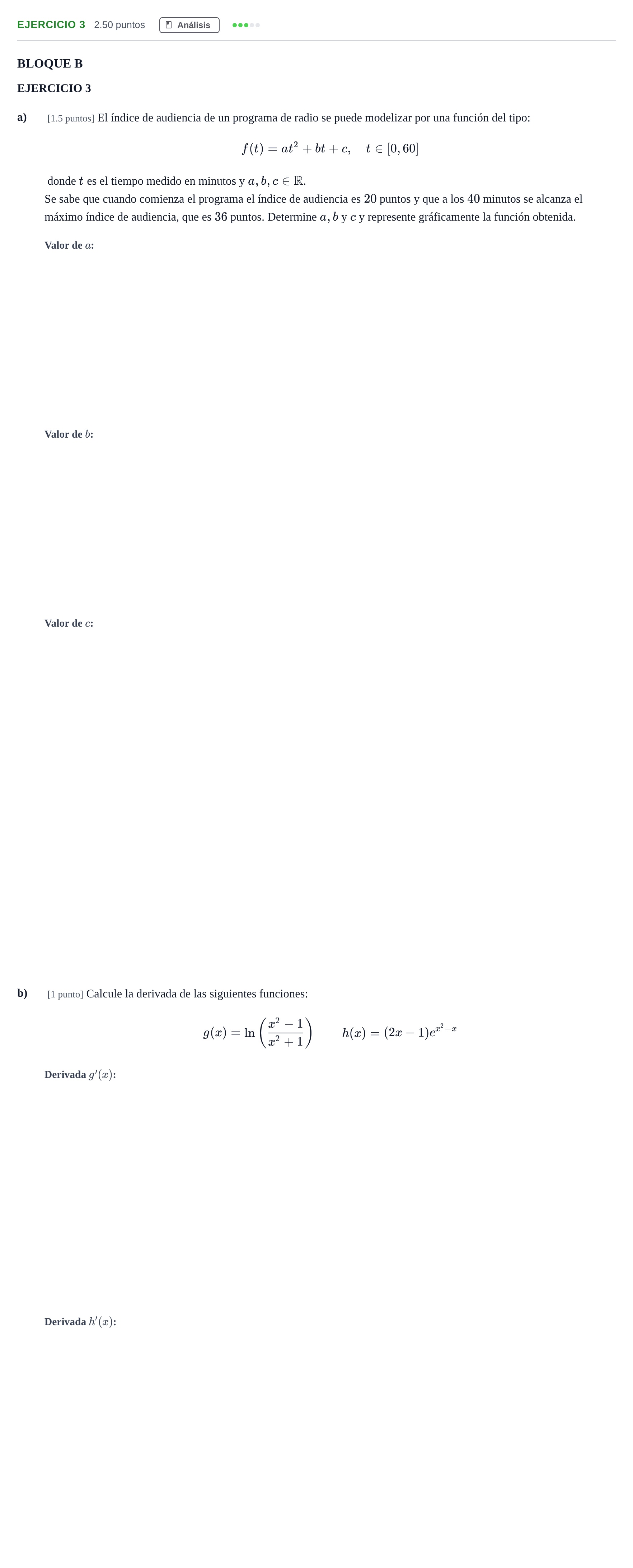 Enunciado: Ejercicio 3 · Matemáticas aplicadas a las Ciencias Sociales II PAU Andalucía Ordinaria Suplente 2 2025