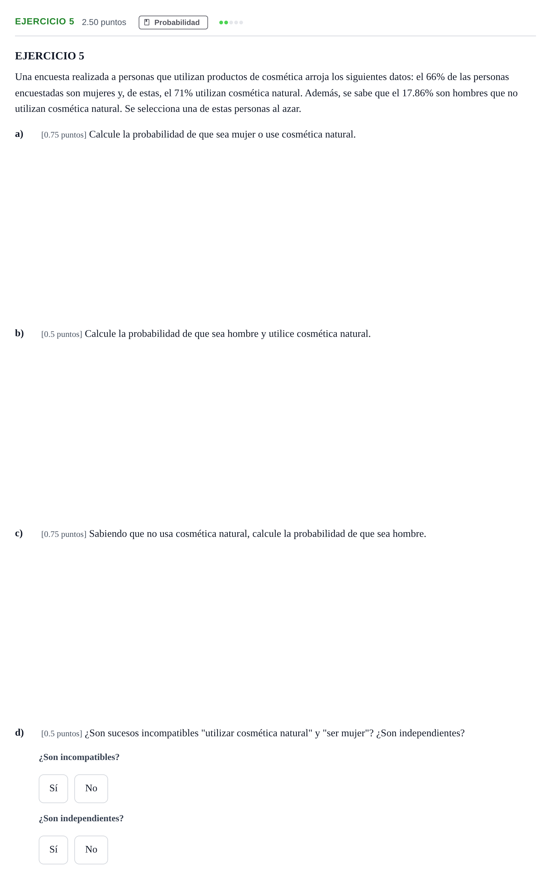 Enunciado: Ejercicio 5 · Matemáticas aplicadas a las Ciencias Sociales II PAU Andalucía Ordinaria Suplente 2 2025