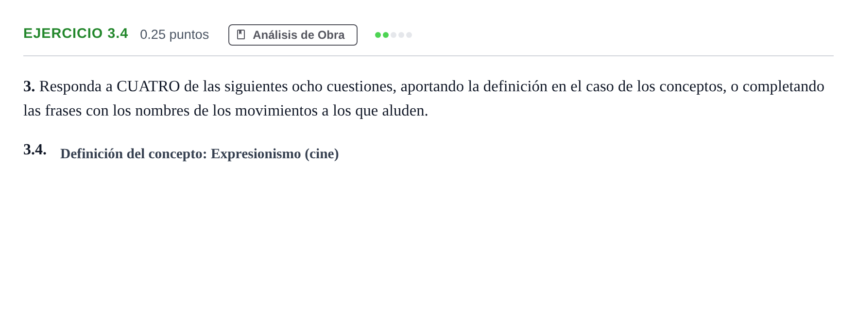 Enunciado: Ejercicio 3.4 · Movimientos Culturales y Artísticos PAU Andalucía Extraordinaria Suplente 1 2025