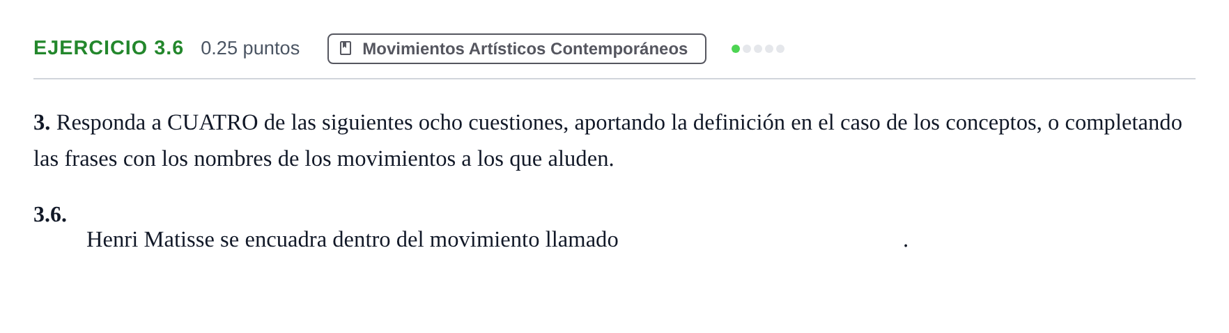 Enunciado: Ejercicio 3.6 · Movimientos Culturales y Artísticos PAU Andalucía Extraordinaria Suplente 1 2025