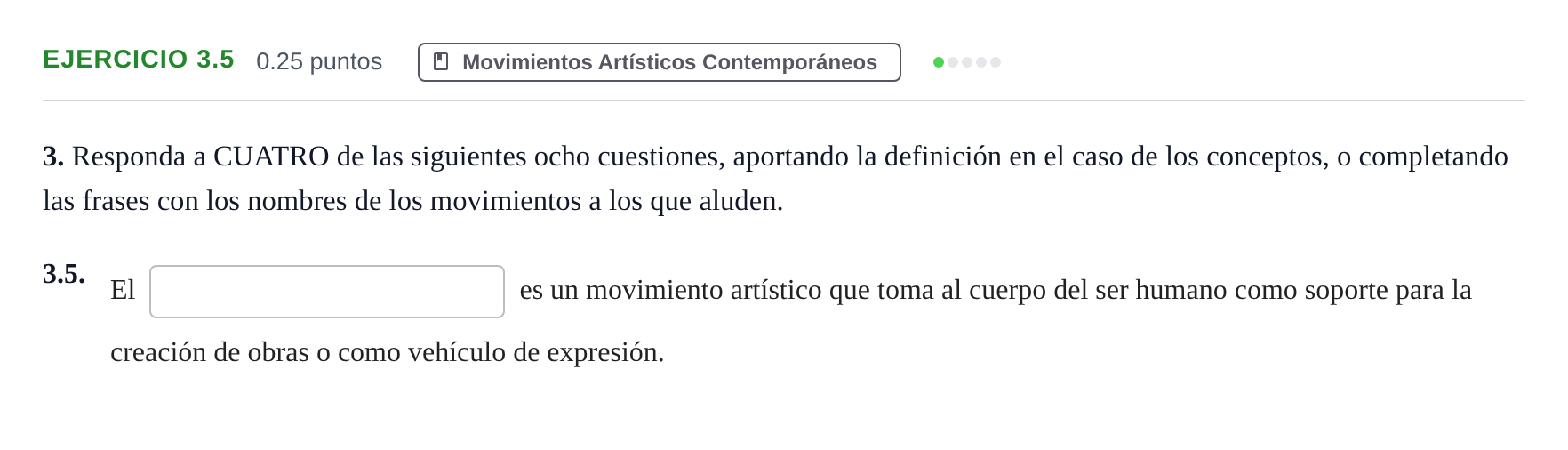 Enunciado: Ejercicio 3.5 · Movimientos Culturales y Artísticos PAU Andalucía Extraordinaria Suplente 2 2025