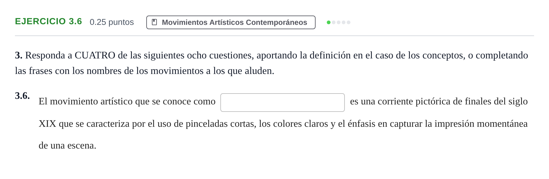 Enunciado: Ejercicio 3.6 · Movimientos Culturales y Artísticos PAU Andalucía Extraordinaria Suplente 2 2025