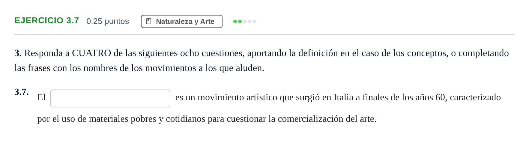 Enunciado: Ejercicio 3.7 · Movimientos Culturales y Artísticos PAU Andalucía Extraordinaria Suplente 2 2025