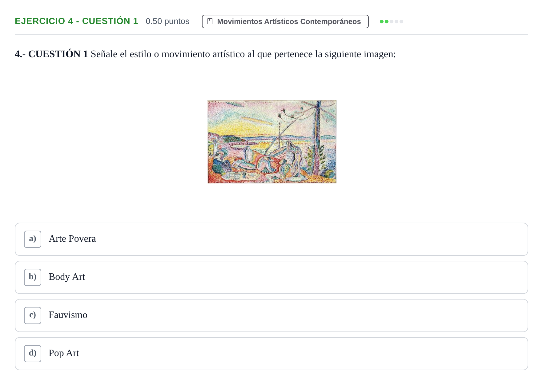 Enunciado: Ejercicio 4 - Cuestión 1 · Movimientos Culturales y Artísticos PAU Andalucía Extraordinaria Suplente 2 2025