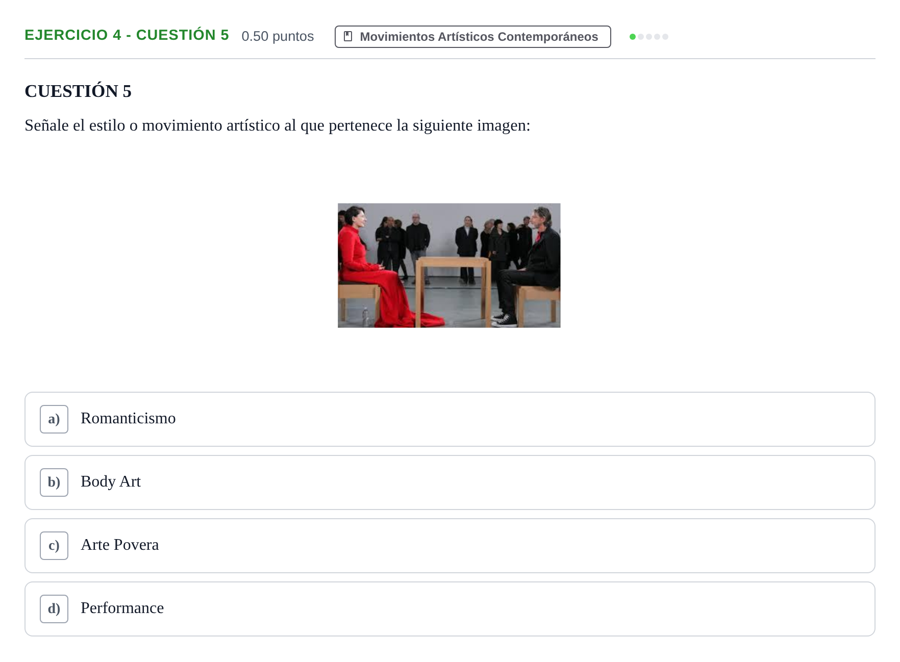 Enunciado: Ejercicio 4 - Cuestión 5 · Movimientos Culturales y Artísticos PAU Andalucía Extraordinaria Suplente 2 2025