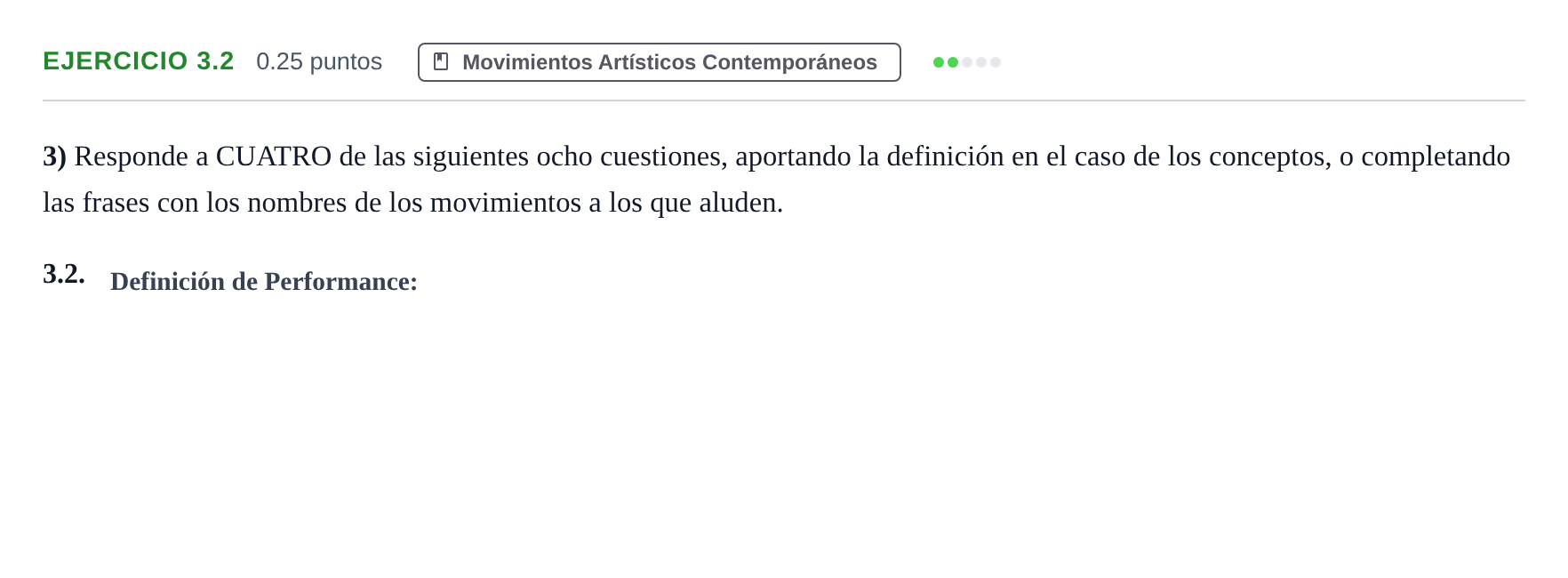 Enunciado: Ejercicio 3.2 · Movimientos Culturales y Artísticos PAU Andalucía Extraordinaria Titular 2025