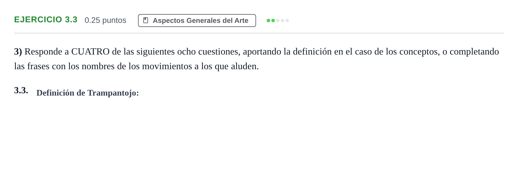 Enunciado: Ejercicio 3.3 · Movimientos Culturales y Artísticos PAU Andalucía Extraordinaria Titular 2025