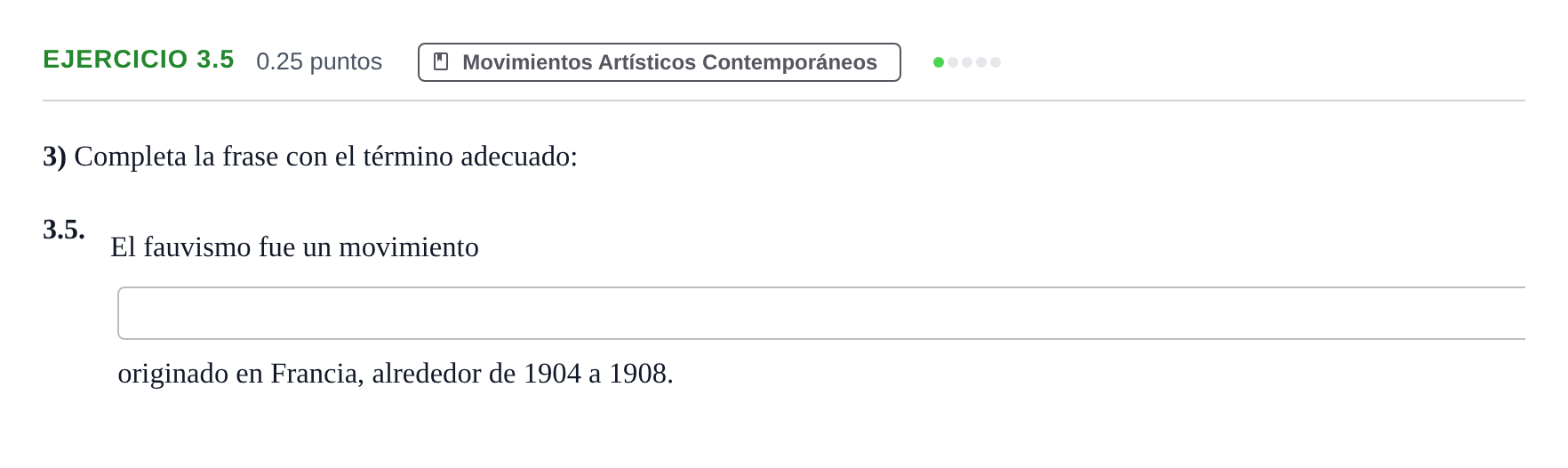 Enunciado: Ejercicio 3.5 · Movimientos Culturales y Artísticos PAU Andalucía Ordinaria Suplente 1 2025