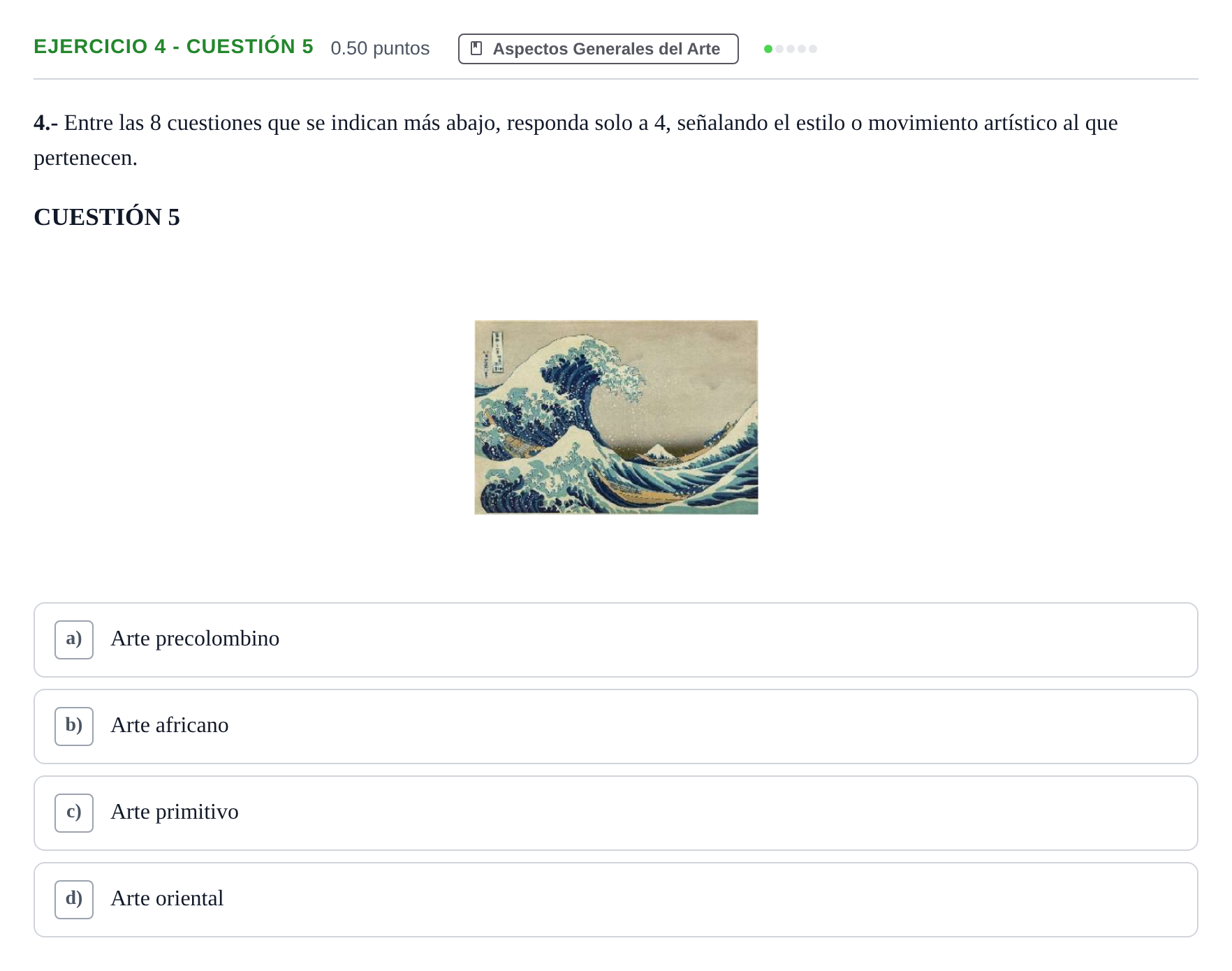 Enunciado: Ejercicio 4 - Cuestión 5 · Movimientos Culturales y Artísticos PAU Andalucía Ordinaria Suplente 2 2025