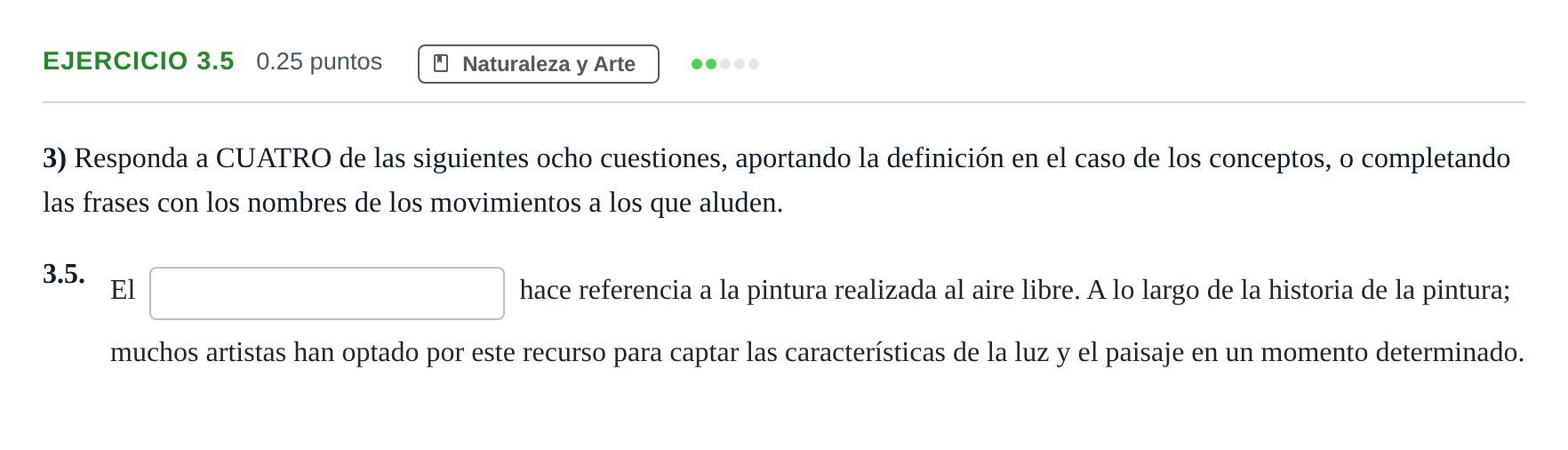 Enunciado: Ejercicio 3.5 · Movimientos Culturales y Artísticos PAU Andalucía Ordinaria Titular 2025