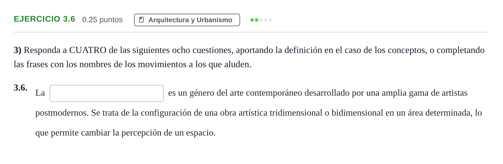 Enunciado: Ejercicio 3.6 · Movimientos Culturales y Artísticos PAU Andalucía Ordinaria Titular 2025