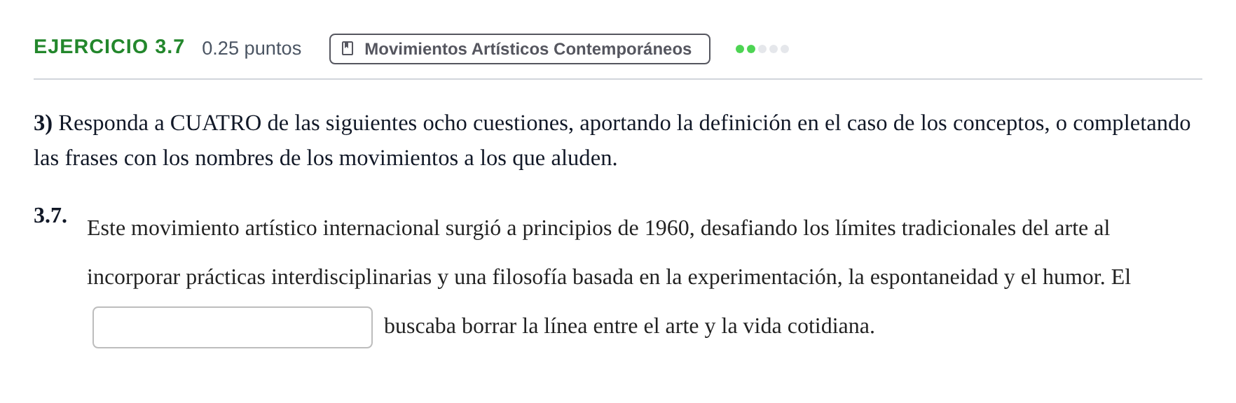 Enunciado: Ejercicio 3.7 · Movimientos Culturales y Artísticos PAU Andalucía Ordinaria Titular 2025